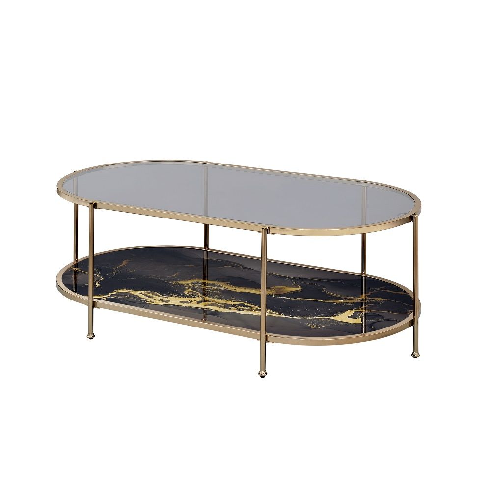 Fiorella - Coffee Table - Black Marble Print & Champagne, black, view 2