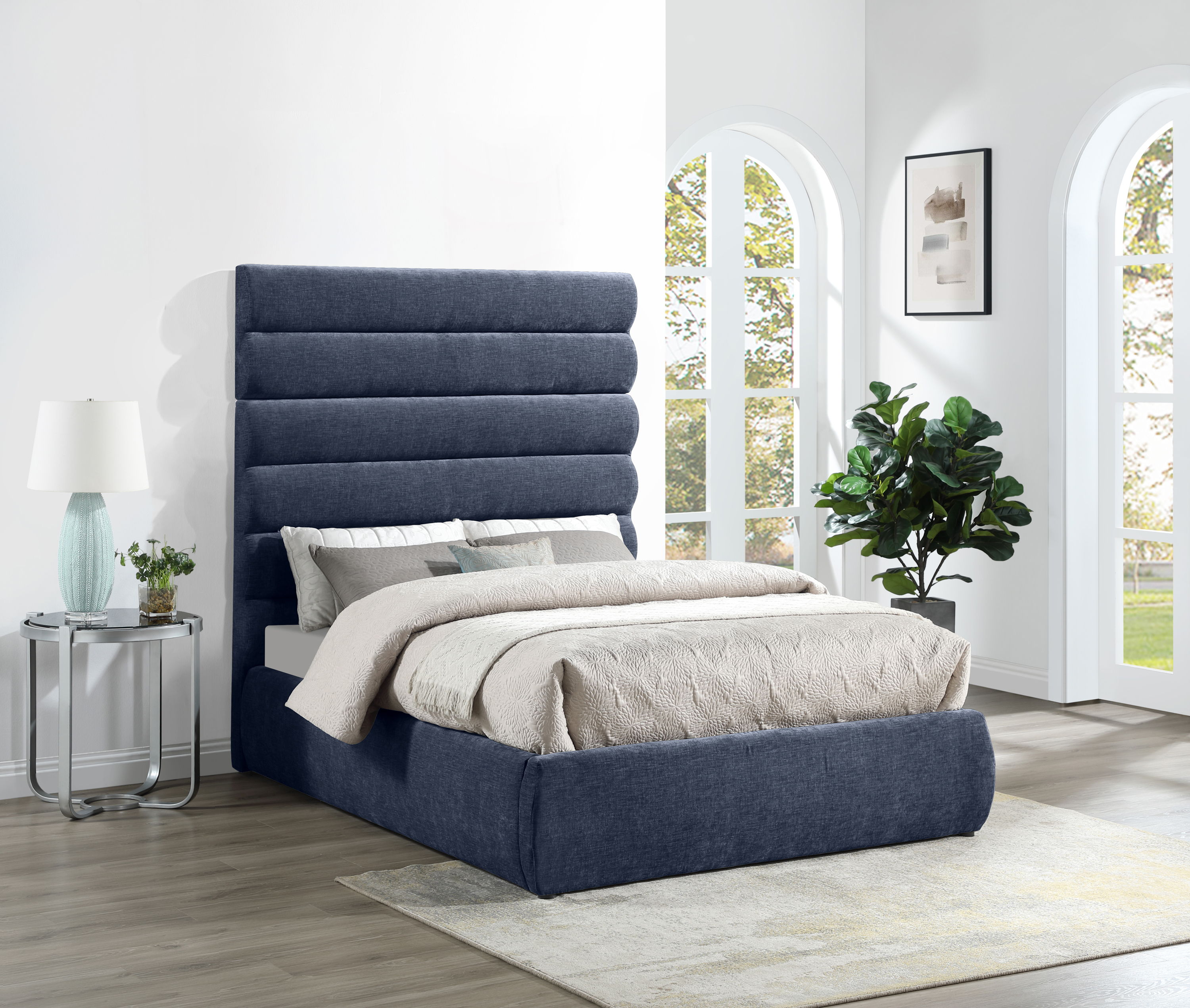 Adam - Chenille Fabric Full Bed With 70.5" Headboard - Navy