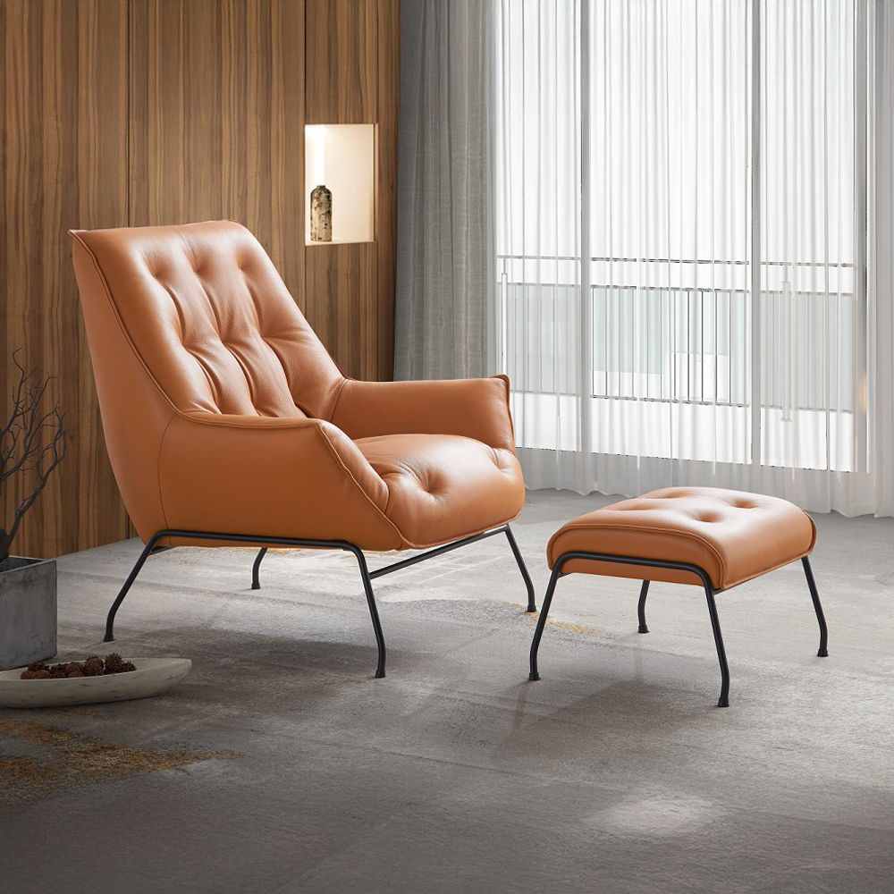 Zusa - Accent Chair & Ottoman - Sandstone Top Grain Leather, orange, view 4