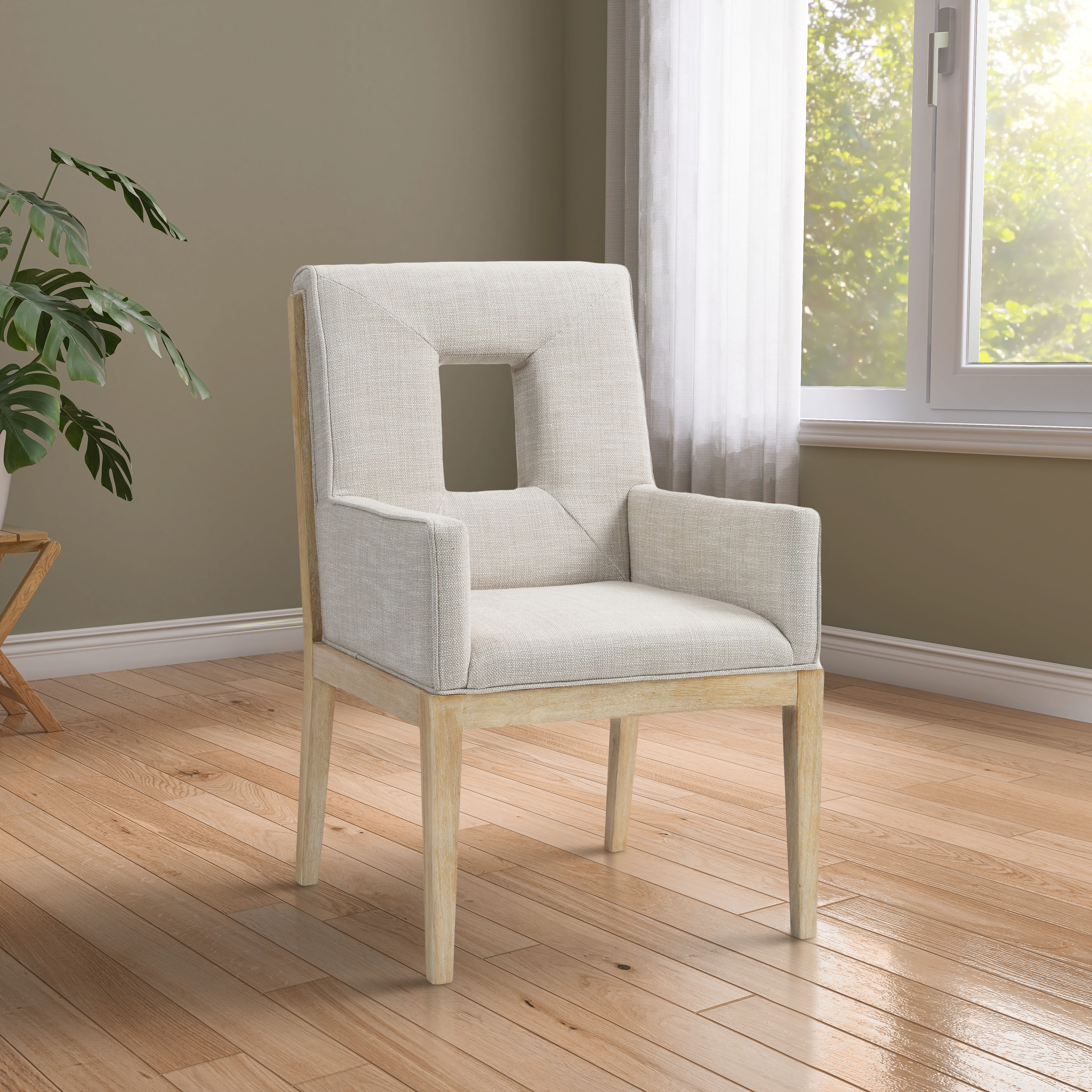 Gwendolyn - Dining Arm Chair With Natural Frame - Cream