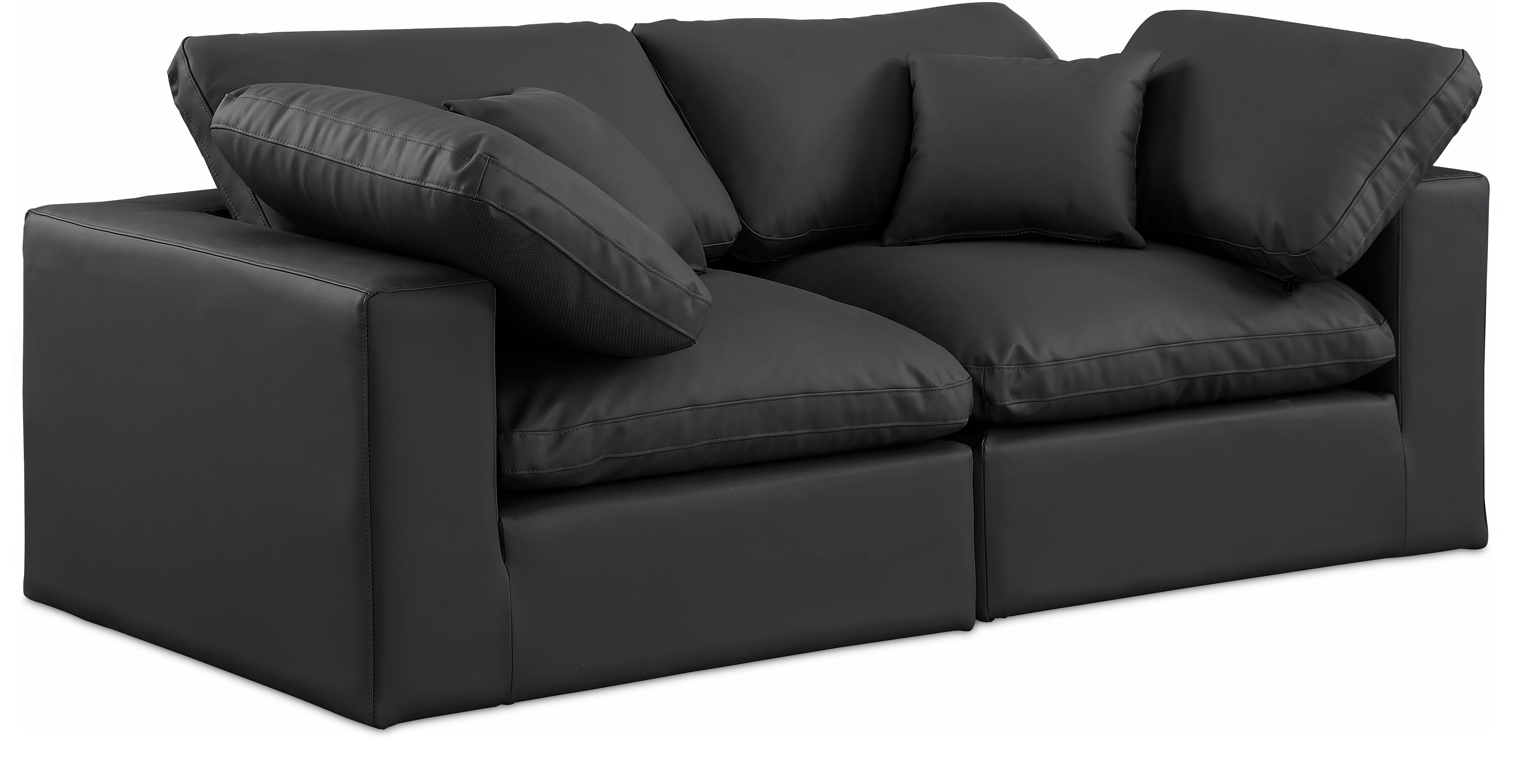 Comfy - Faux Leather Modular Sofa 2 Seats - Black