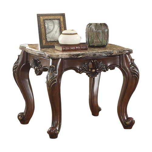 Devayne - End Table - Marble Top & Dark Walnut, dark brown