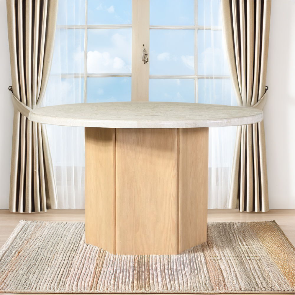 Adalynn - Round Dining Table With Marble Top - White & Weathered Gray Oak, white, view 6
