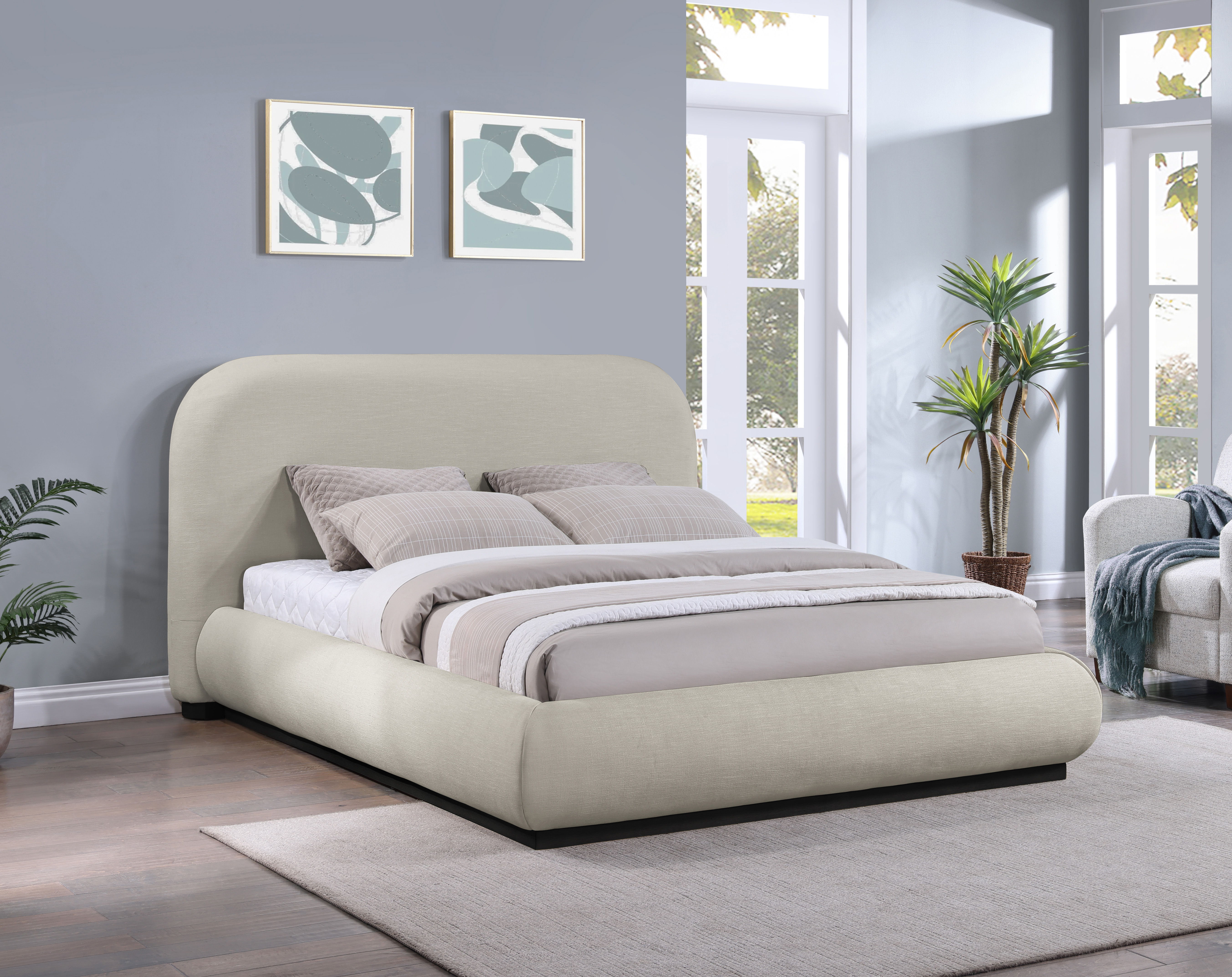 Vaughn - Chenille King Bed With Black Base - Beige