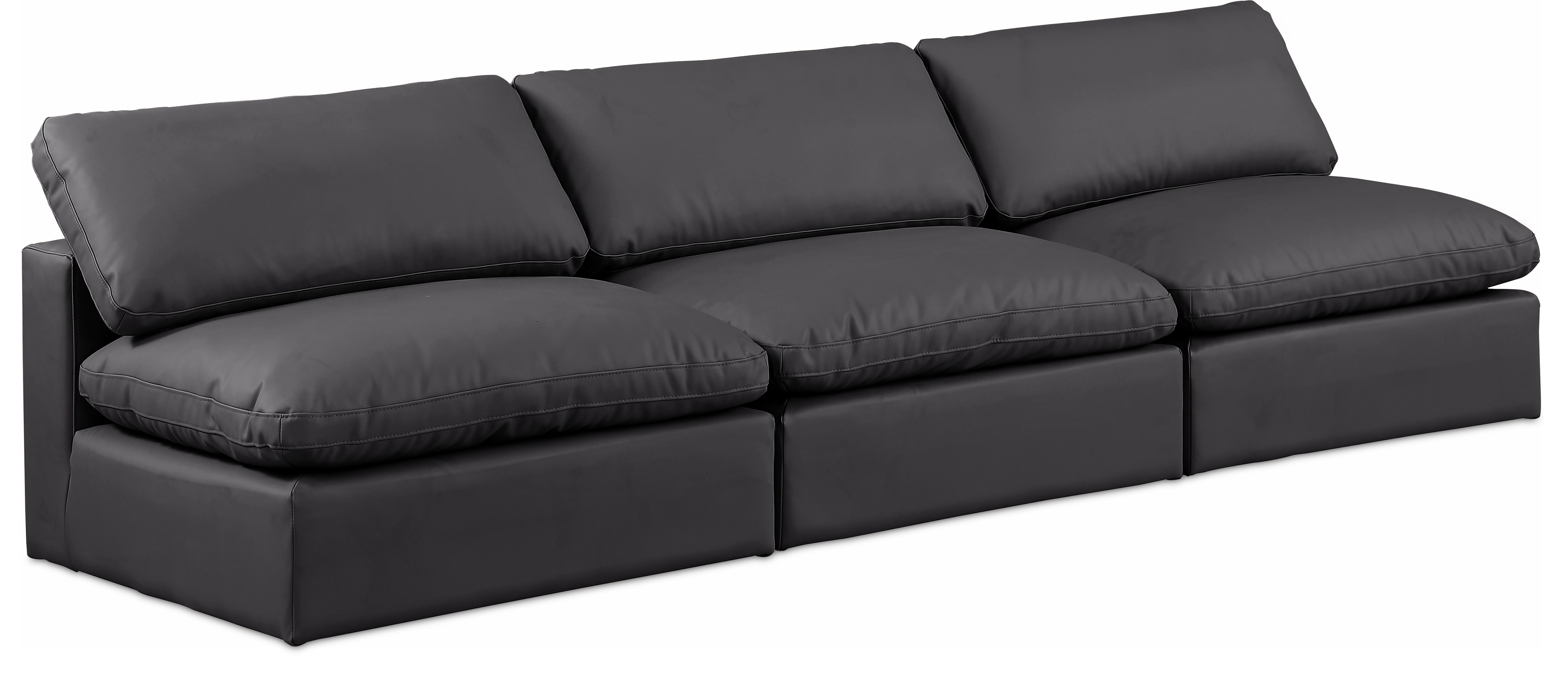 Comfy - Faux Leather Modular Armless Sofa 3 Seats - Black