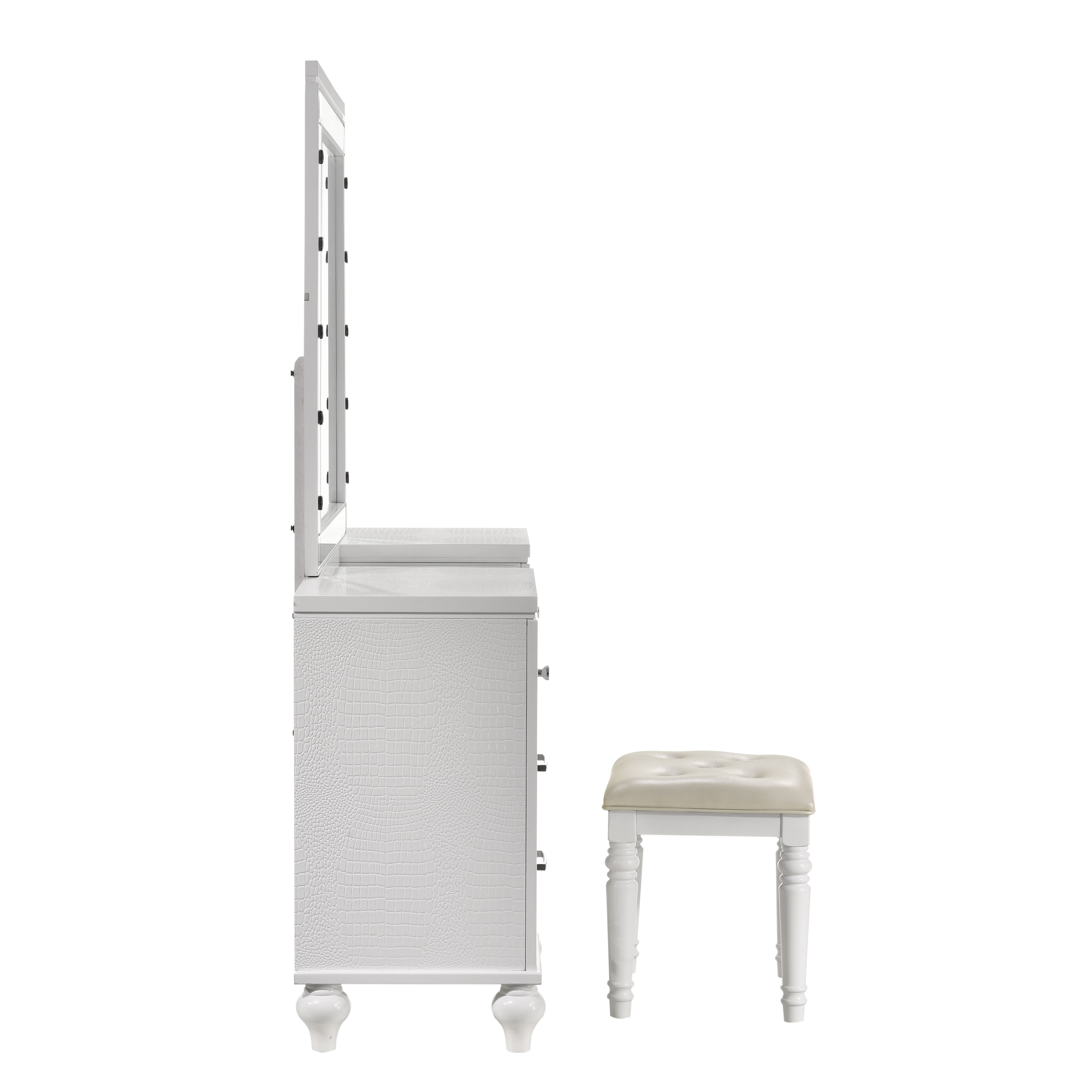 Valentino - Vanity Table & Mirror & Stool - White