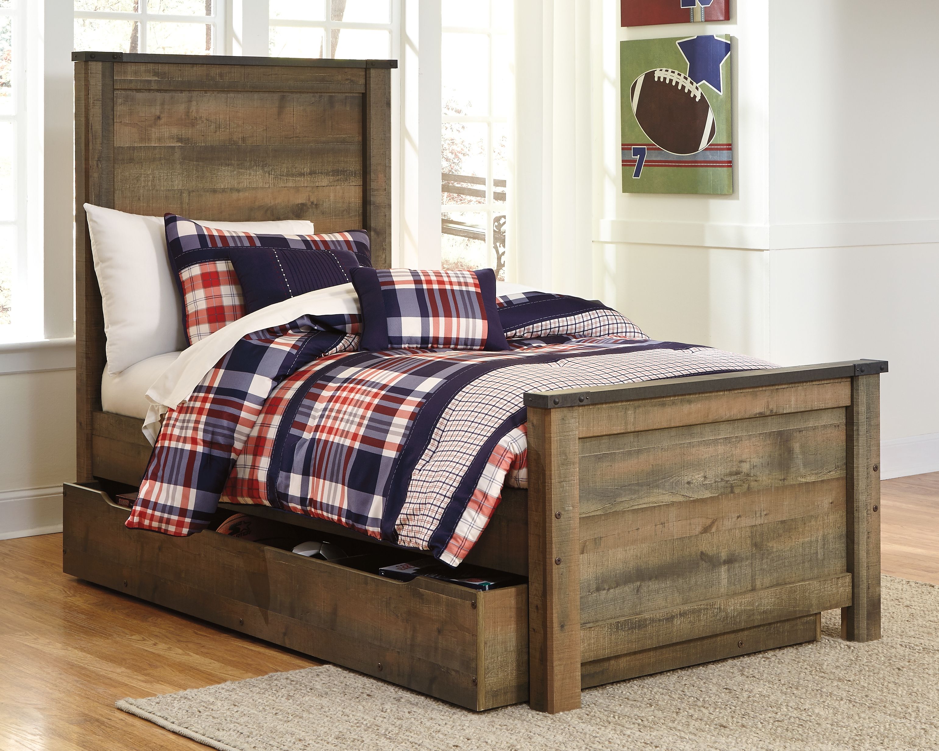 Ashley Furniture Trinell - Twin Panel Bed With 1 Large Storage Drawer - Brown - Image 4