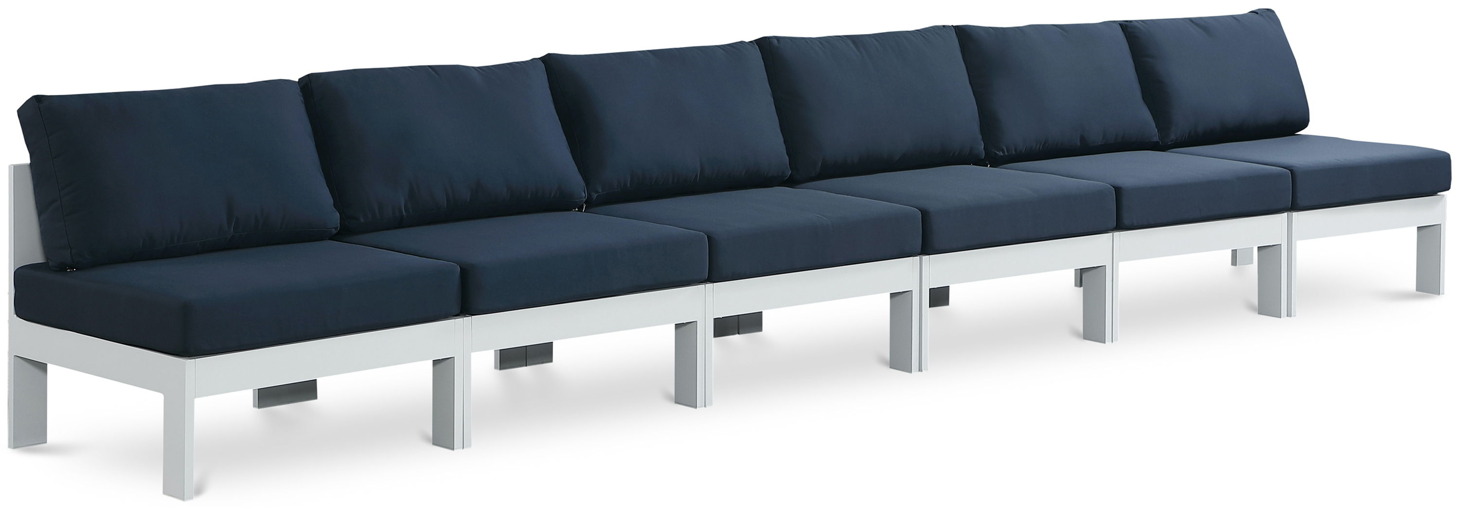 Nizuc - Outdoor Patio 6 Seat Armless Modular Sofa With White Frame - Navy