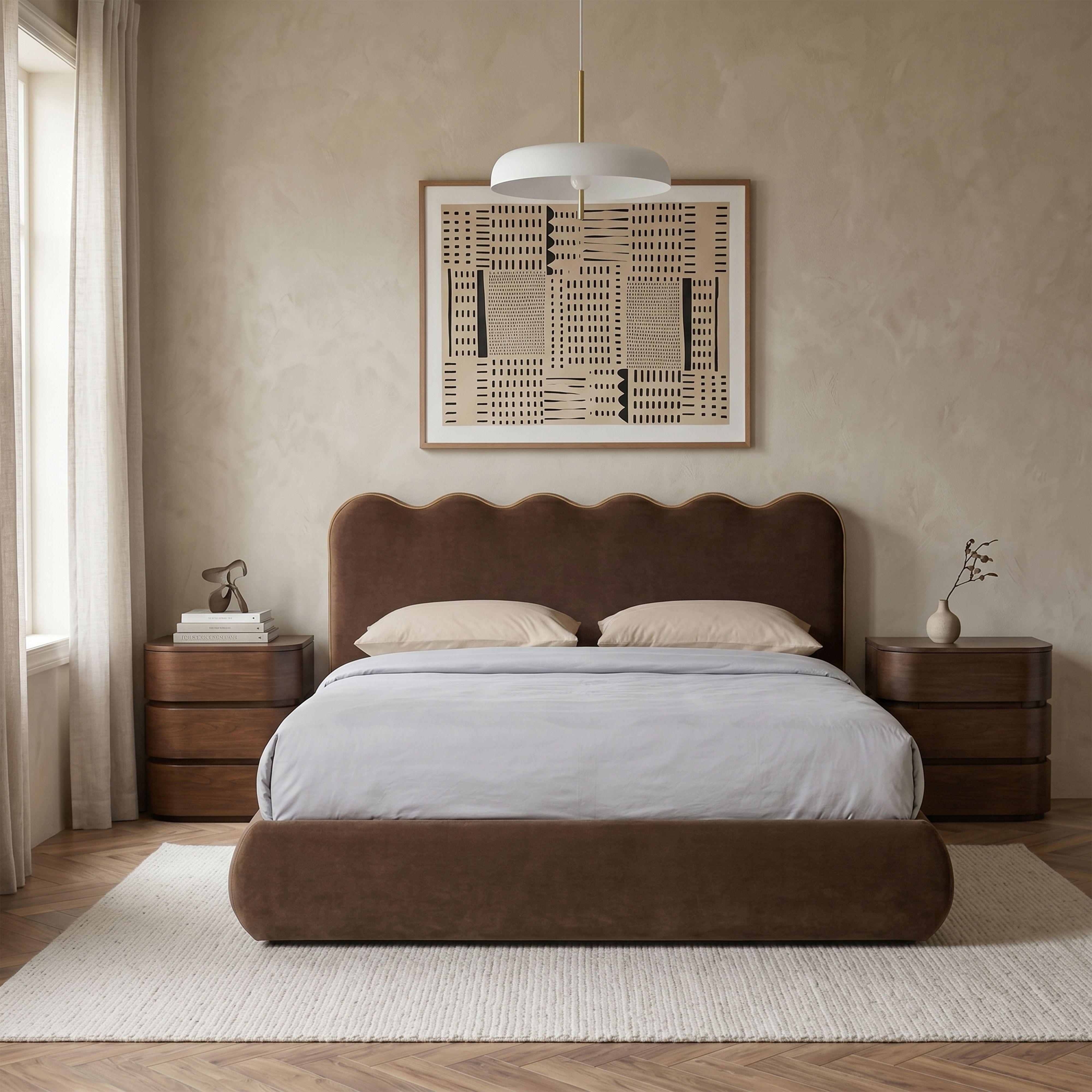 Tempo - Velvet Upholstered Full Bed - Brown