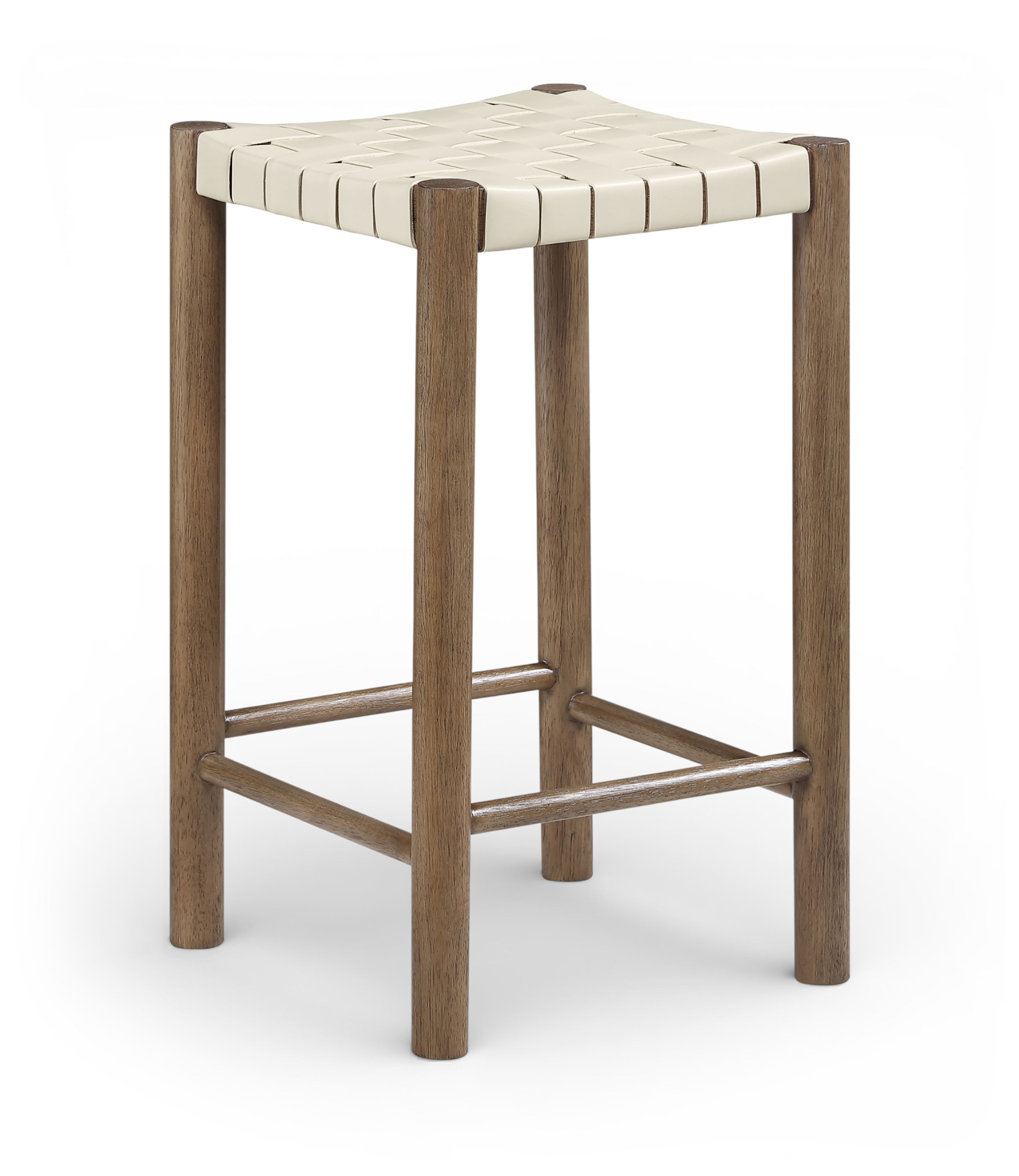 Entwine - Vegan Leather Upholstered Backless Counter Stool - Cream / Painted Brown