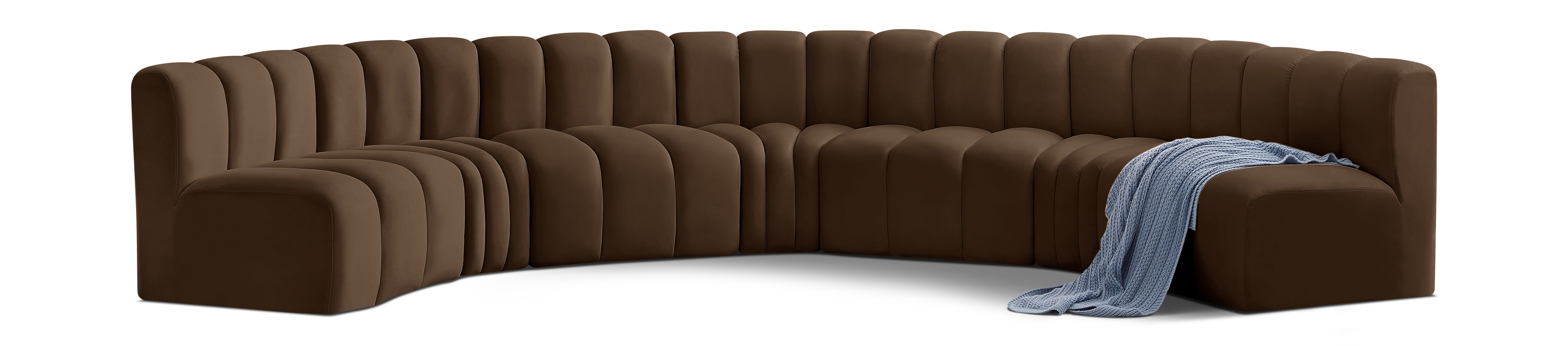 Arc - Velvet 7 Piece U-Shaped Modular Sofa - Brown