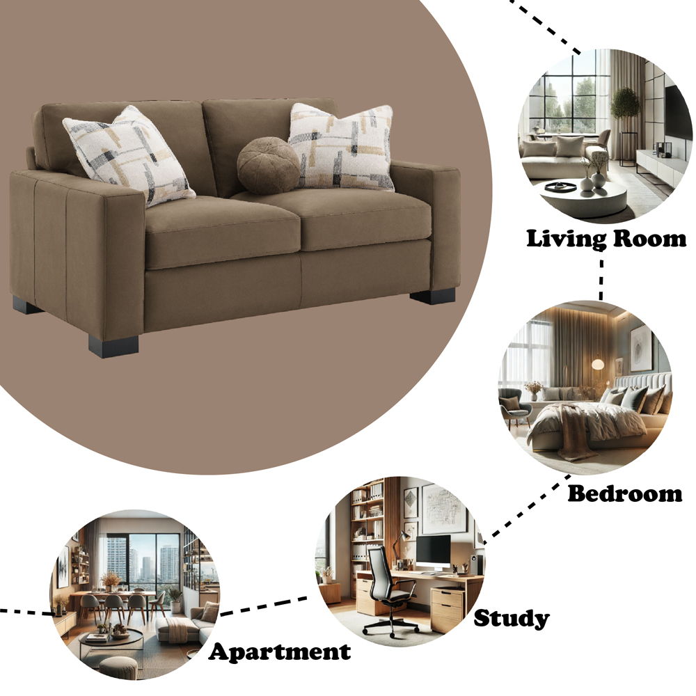 Darya - Loveseat With 3 Pillows - Brown Suede Fabric, light brown, view 5