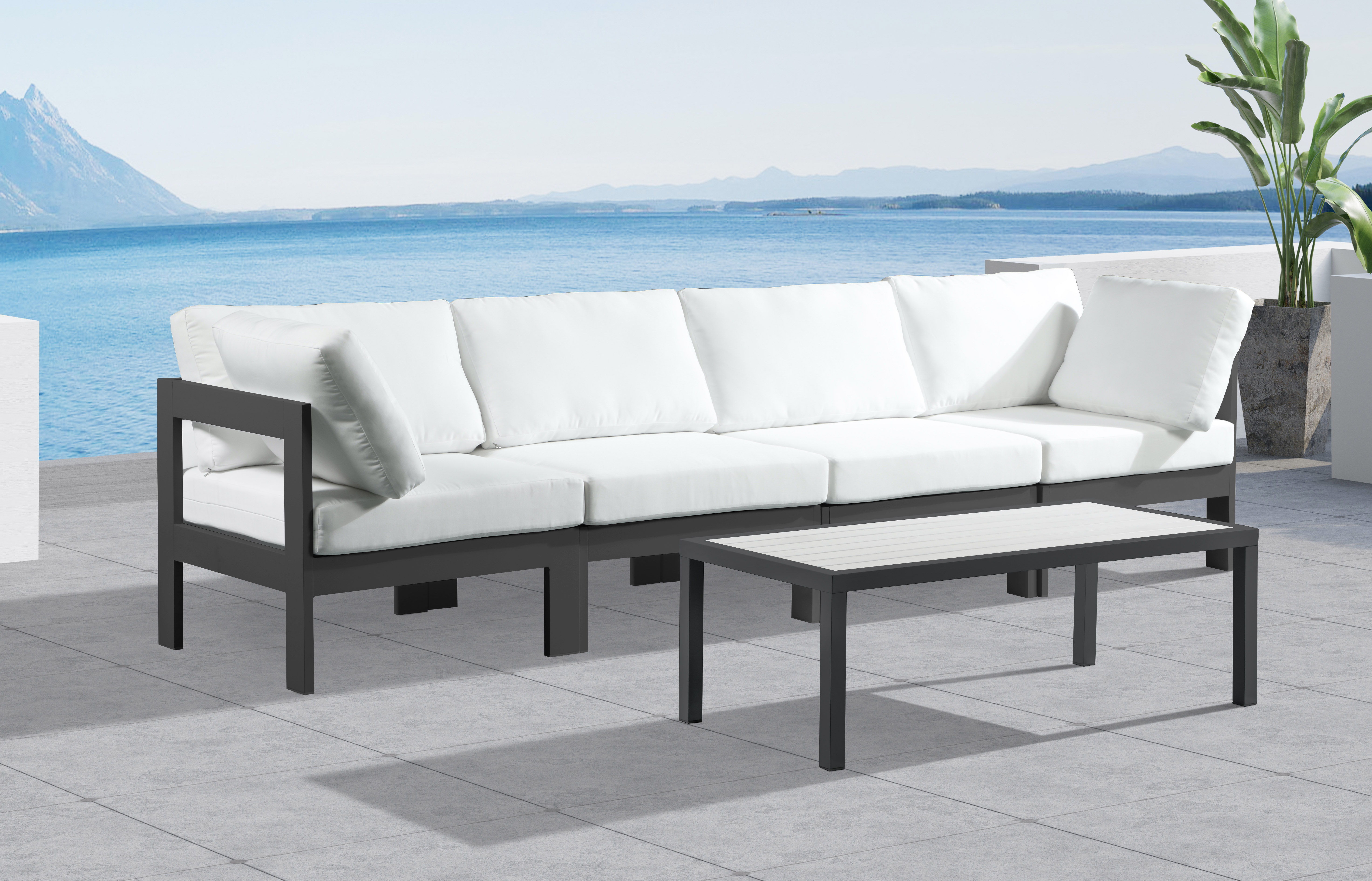Nizuc - Outdoor Patio 4 Piece Modular Sofa With Gray Frame - White