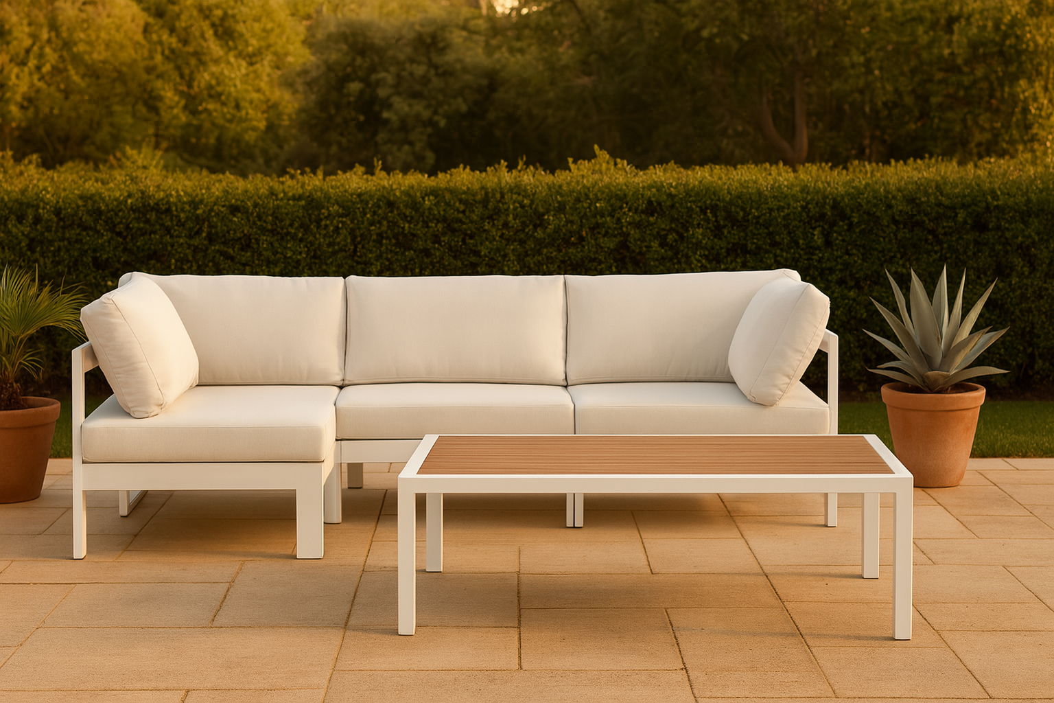 Nizuc - Outdoor Patio 4 Piece Modular Sectional With White Frame - White