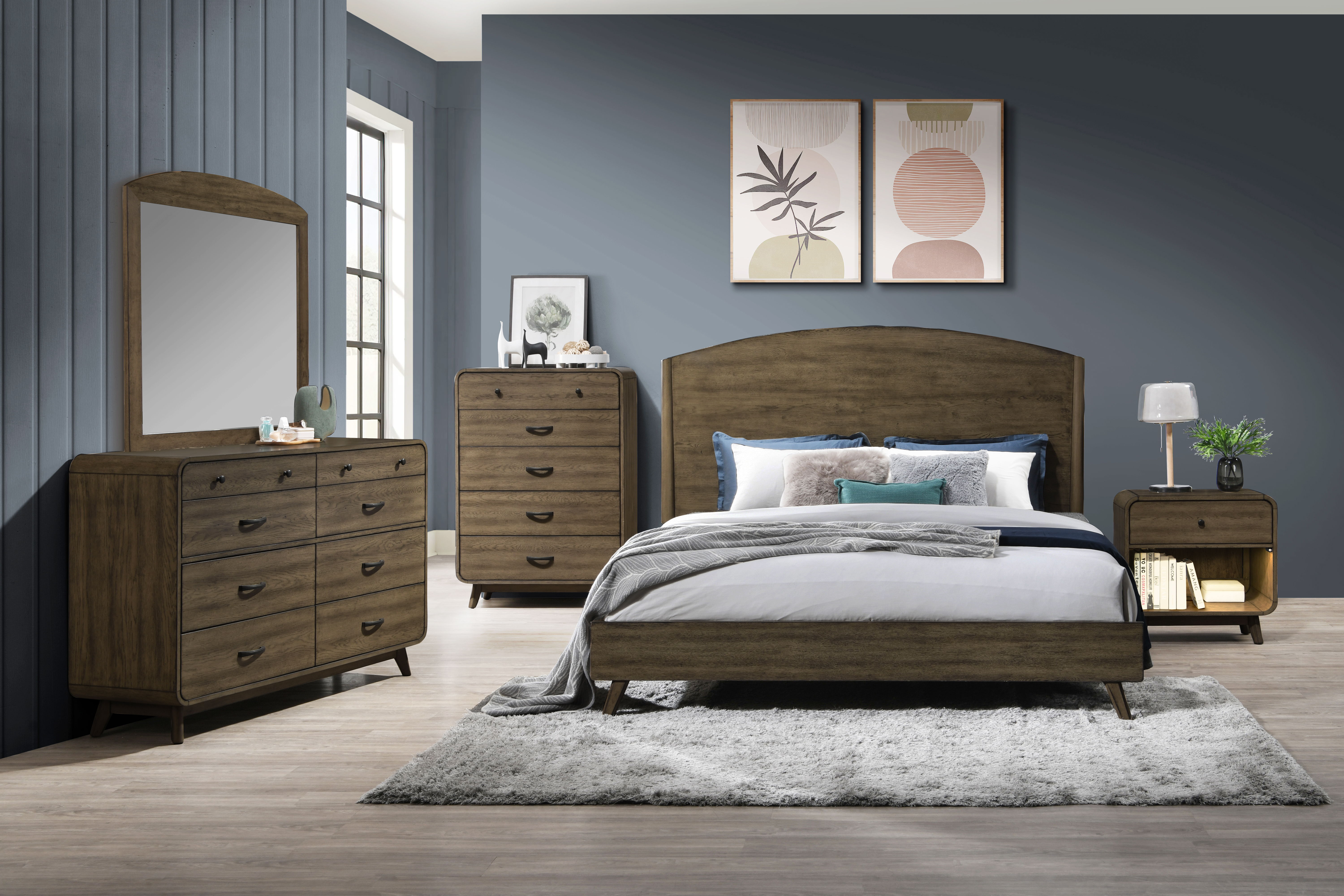 Rex - 5/0 Queen Panel Bed - Walnut, dark brown, view 8