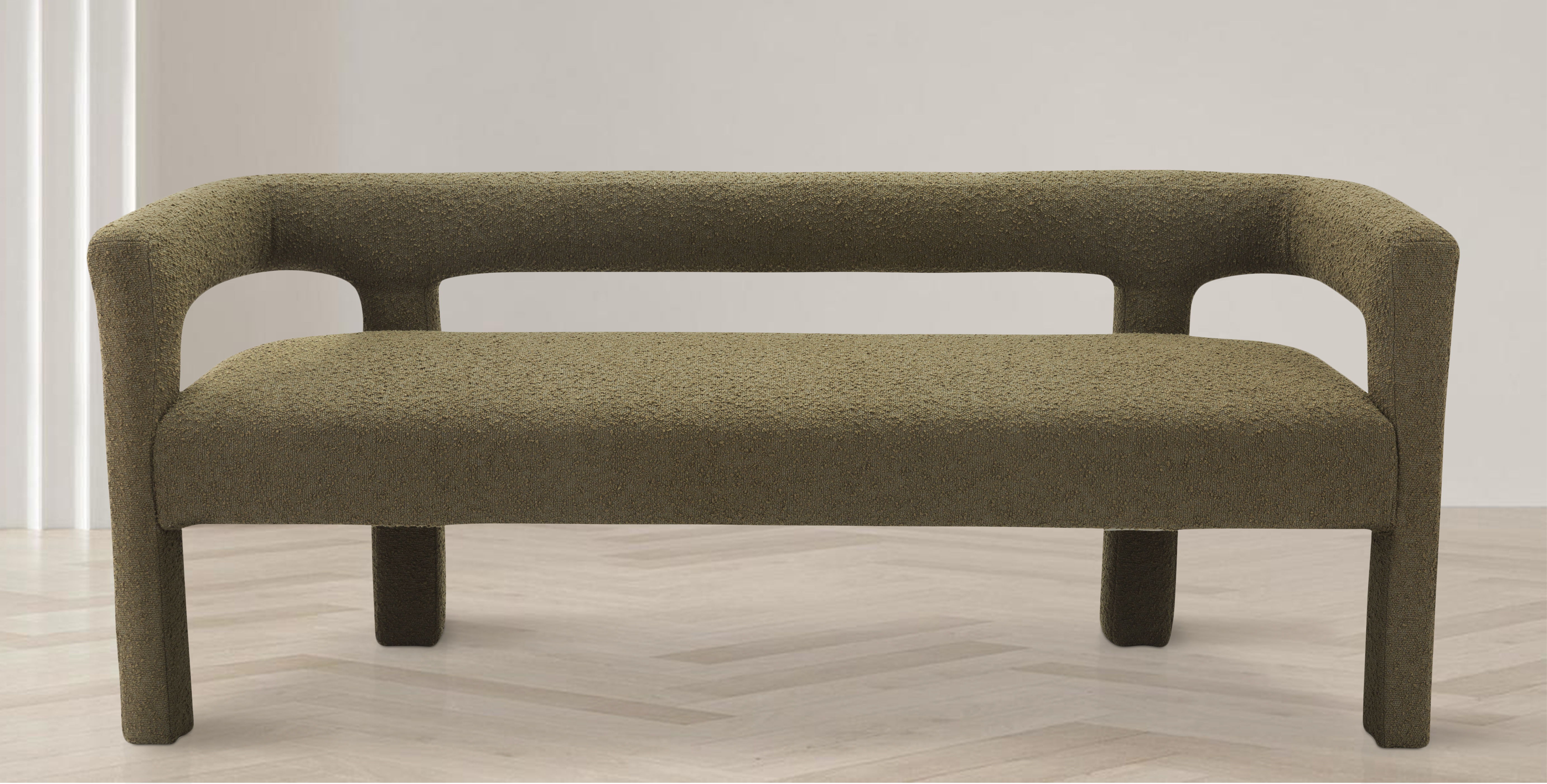 Athena - Boucle Fabric Bench - Olive Green