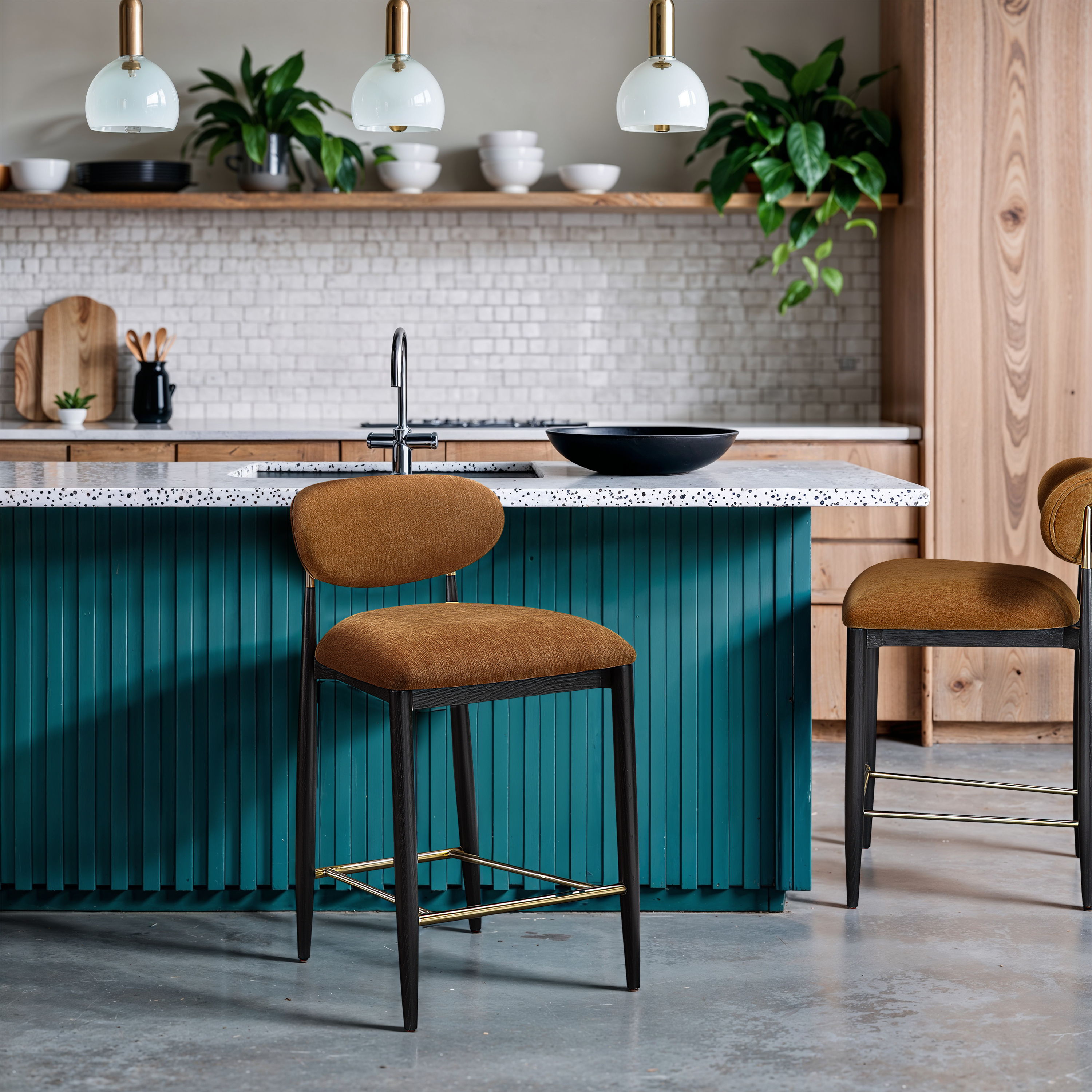 Riccio - Performance Fabric Stool - Cognac