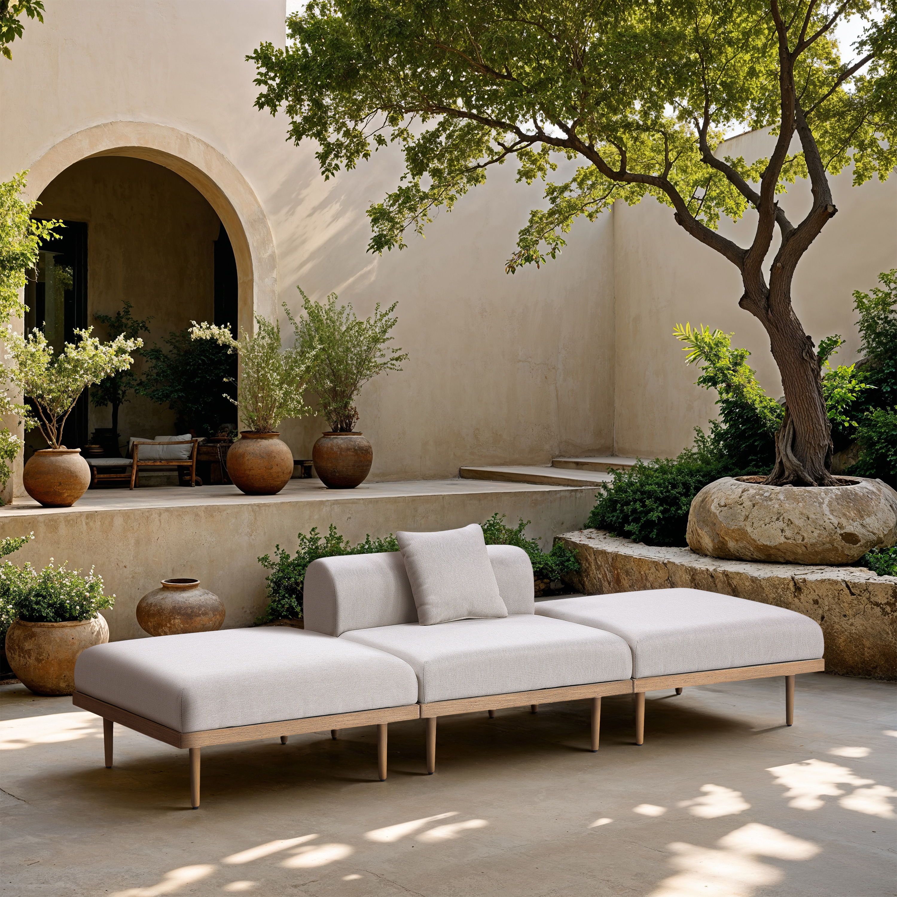 Laguna - 3 Piece Resilient Water Resistant Fabric Outdoor Patio Modular Sofa - Beige