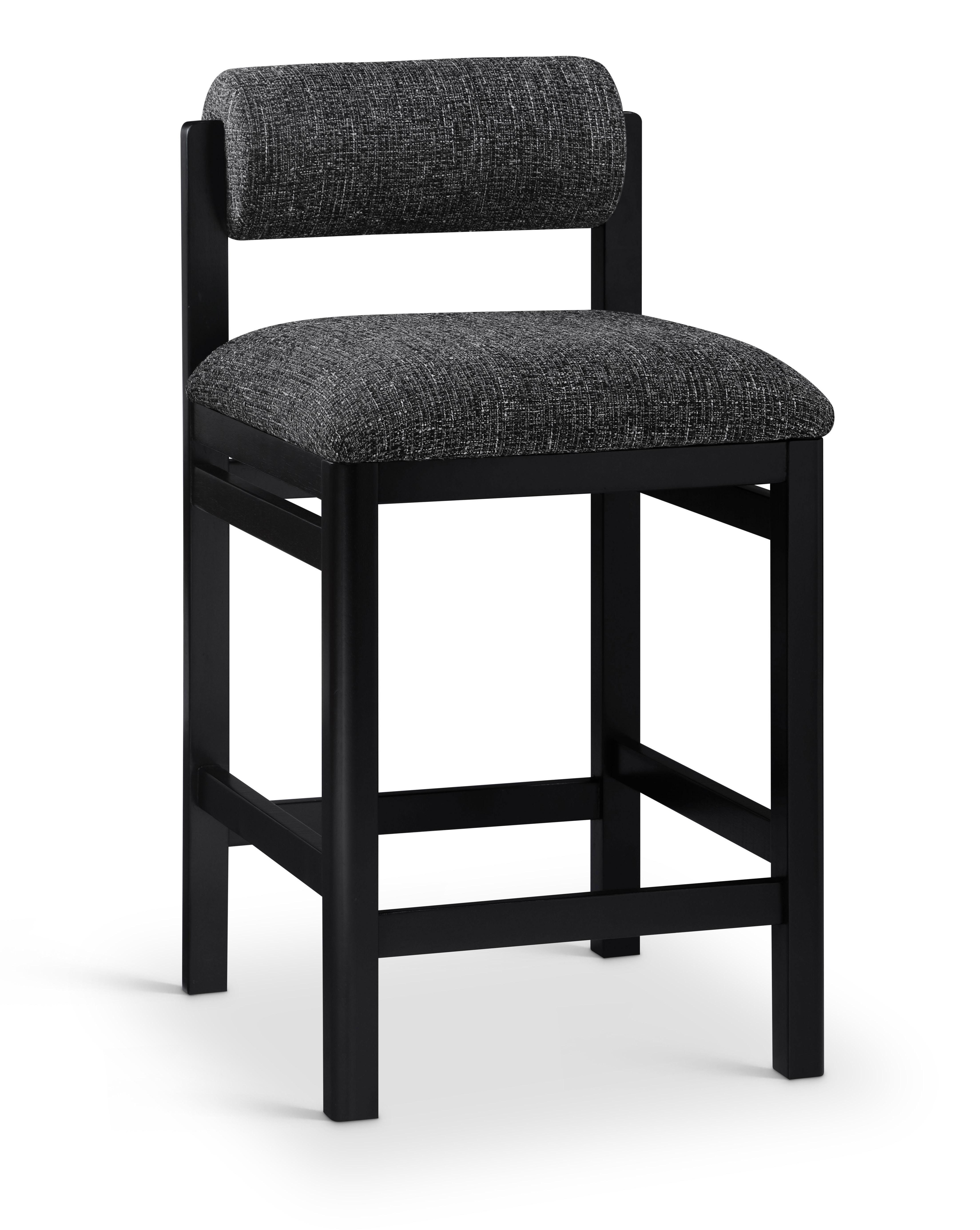 Roundhill - Linen Textured Fabric Upholstered Counter Stool - Black