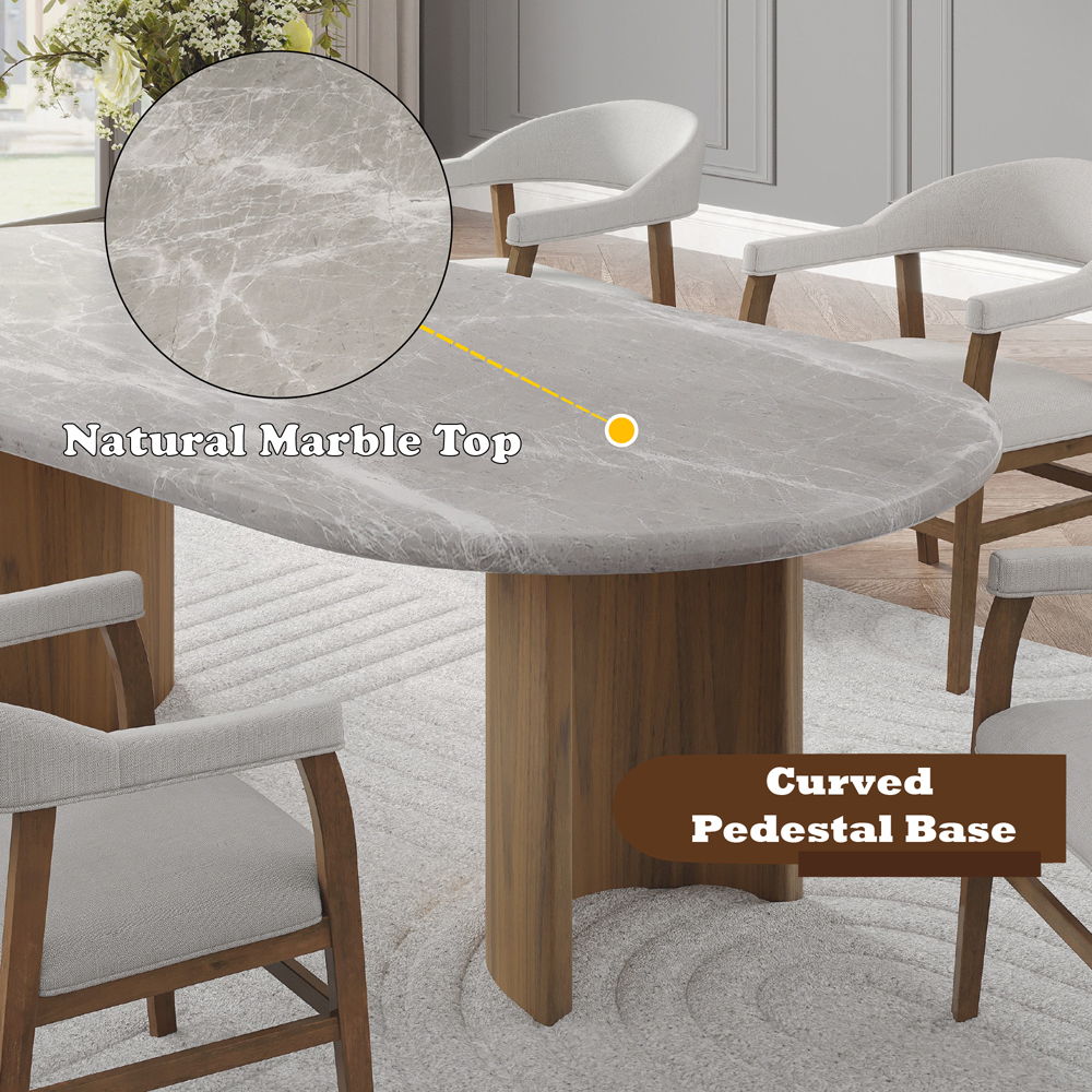 Darcy - Dining Table - Natural Marble Top & Dark Walnut, light brown, view 6