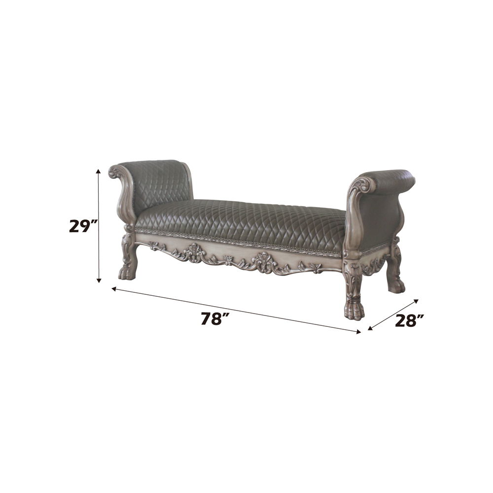 Dresden - Bench - Synthetic Leather & Vintage Bone White, silver, view 5