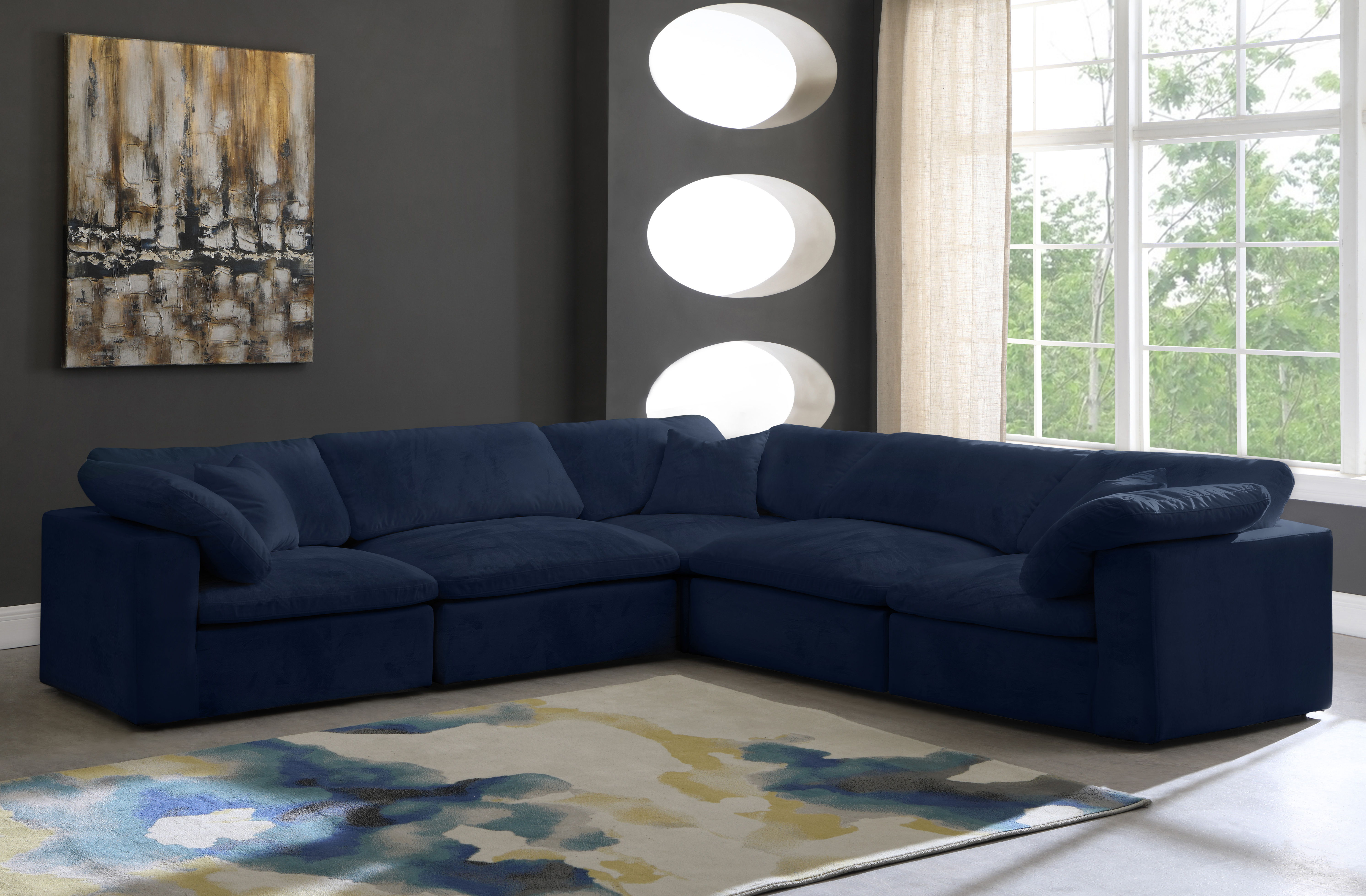 Cozy - 5 Piece Modular Corner Sectional - Navy