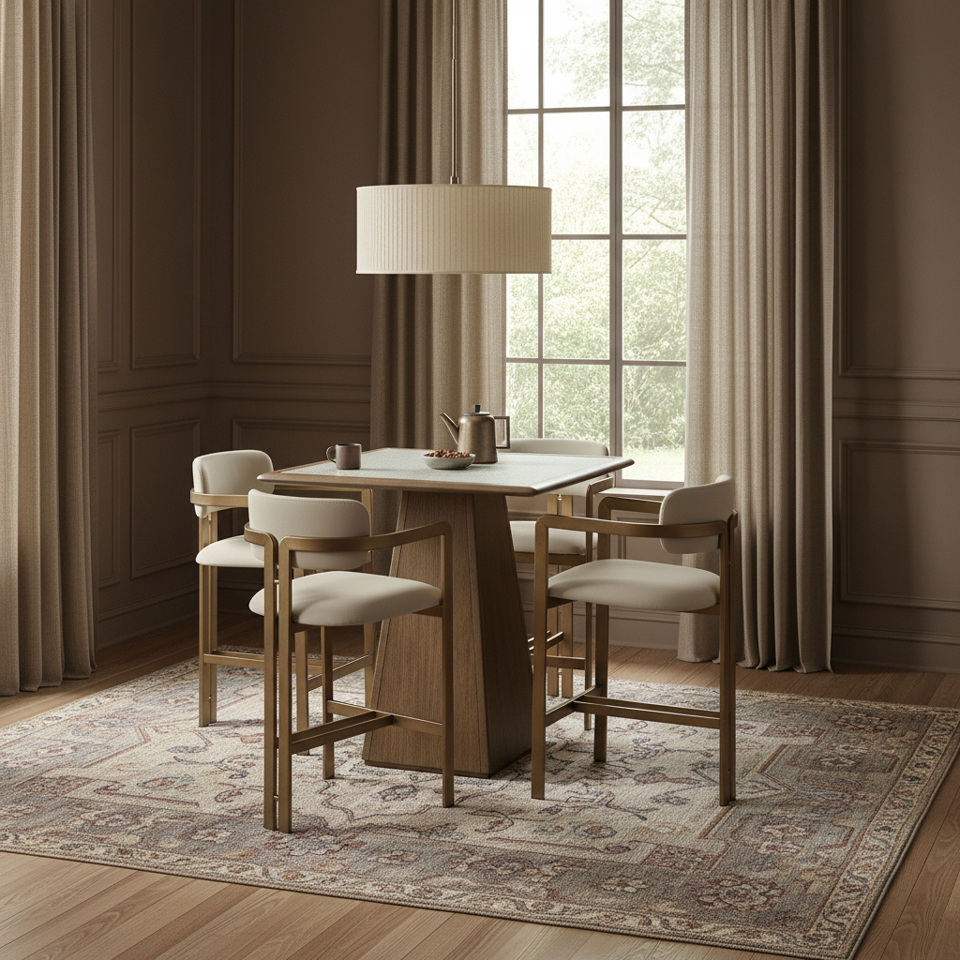 Aurum - Vegan Leather Upholstered Counter Stool - Beige / Brushed Brass