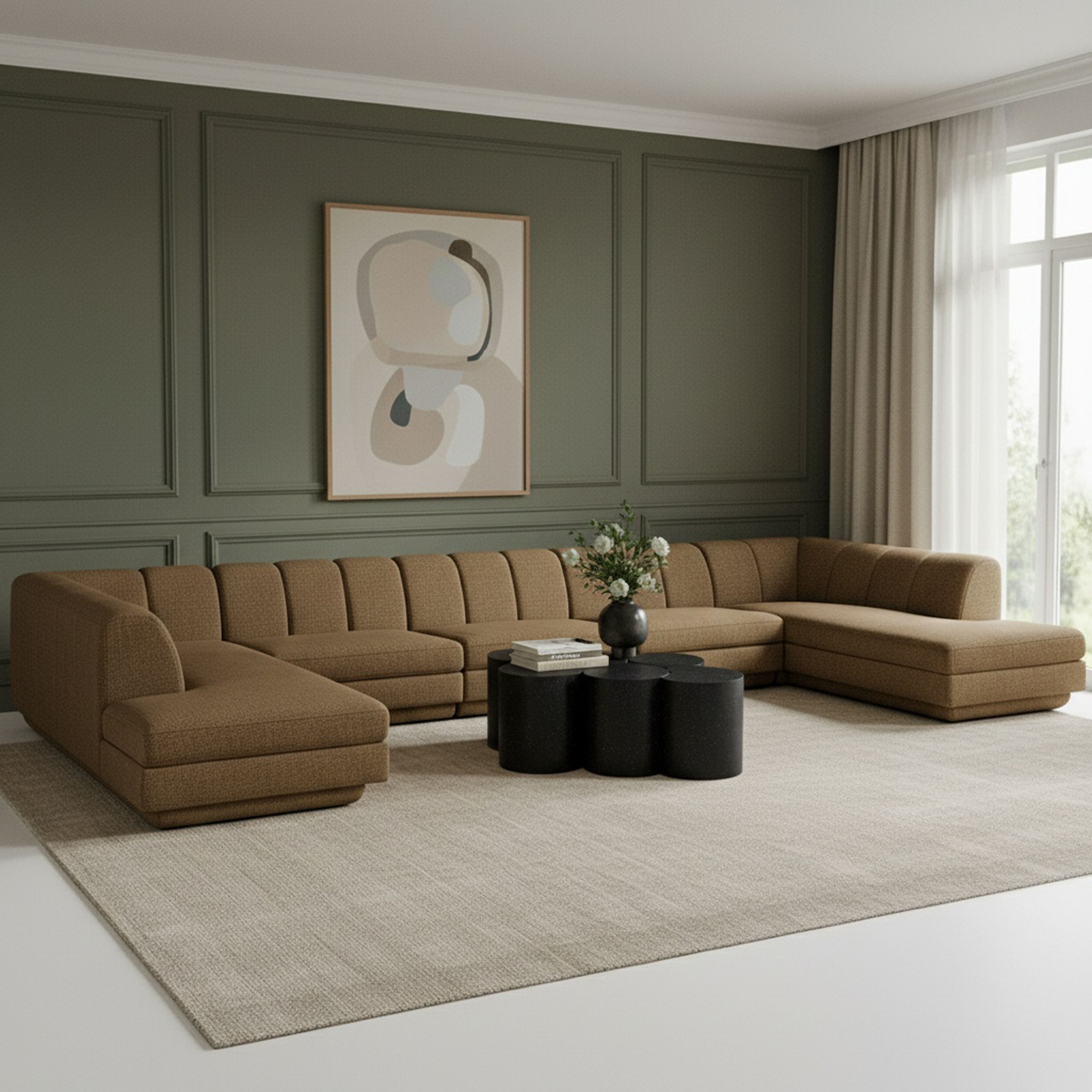Modari - Fabric Upholstered 5 Piece U-Shaped Modular Sectional - Brown