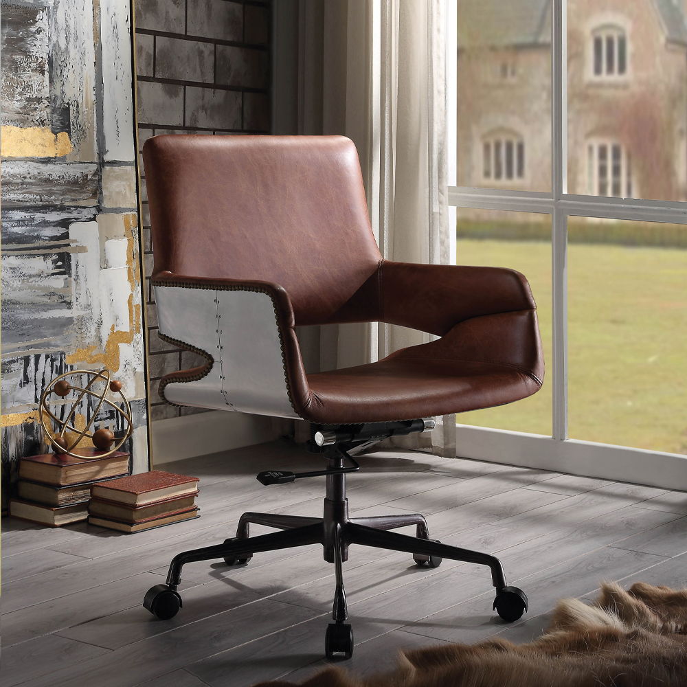 Kamau - Office Chair - Vintage Cocoa Top Grain Leather, dark brown