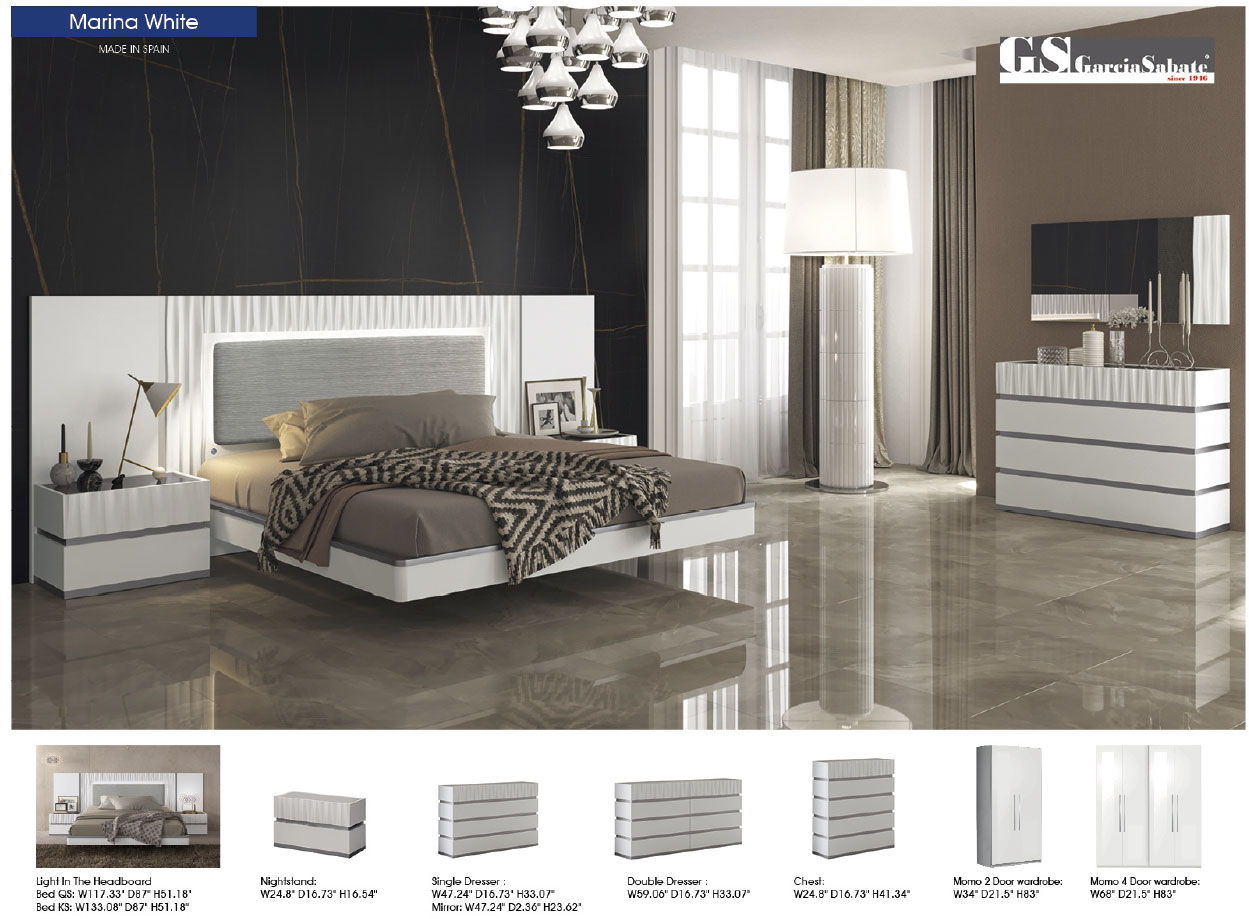 Marina - King Size Bed - White / Gray