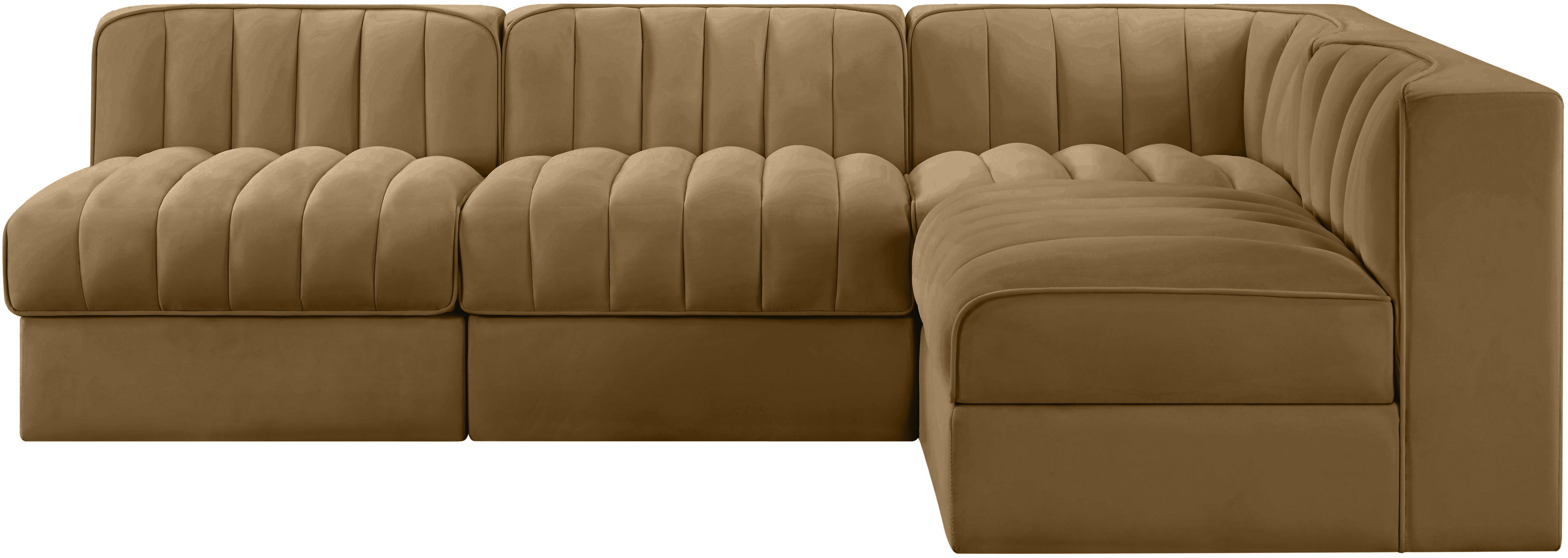 Rummi - Armless Velvet Performance Fabric Upholstered 4 Piece Modular Sectional - Saddle