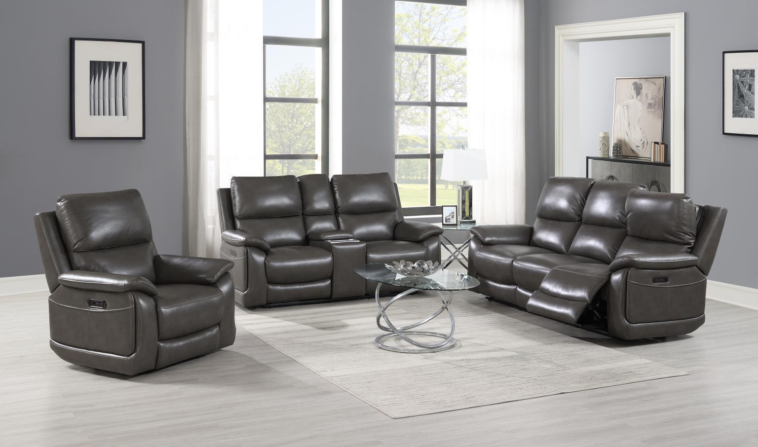 U108 - 3 Piece Living Room Set (Power Reclining Sofa & Power Reclining Loveseat, Power Reclining Chair) - Dark Gray