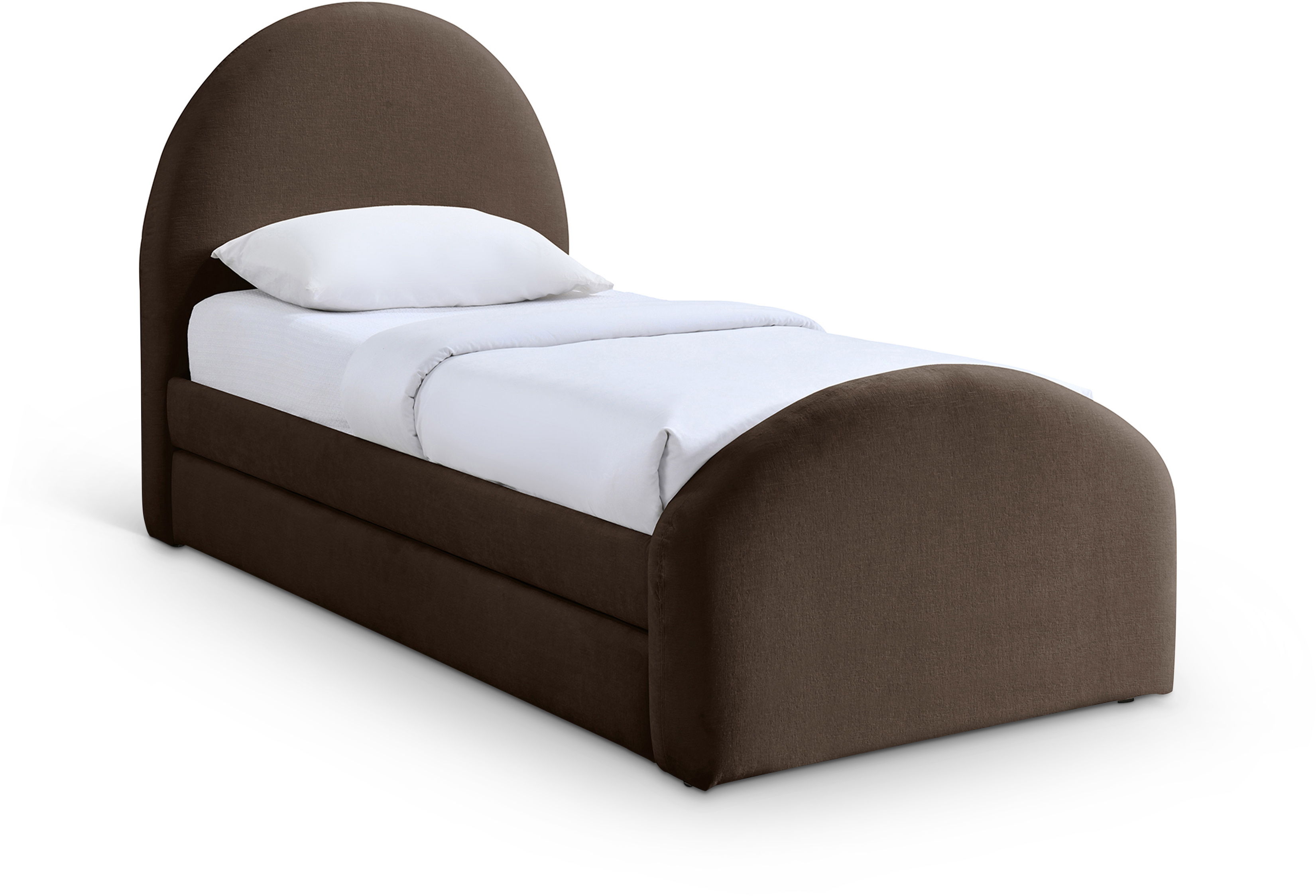 Andaz - Chenille Fabric Upholstered Twin Trundle Bed - Brown