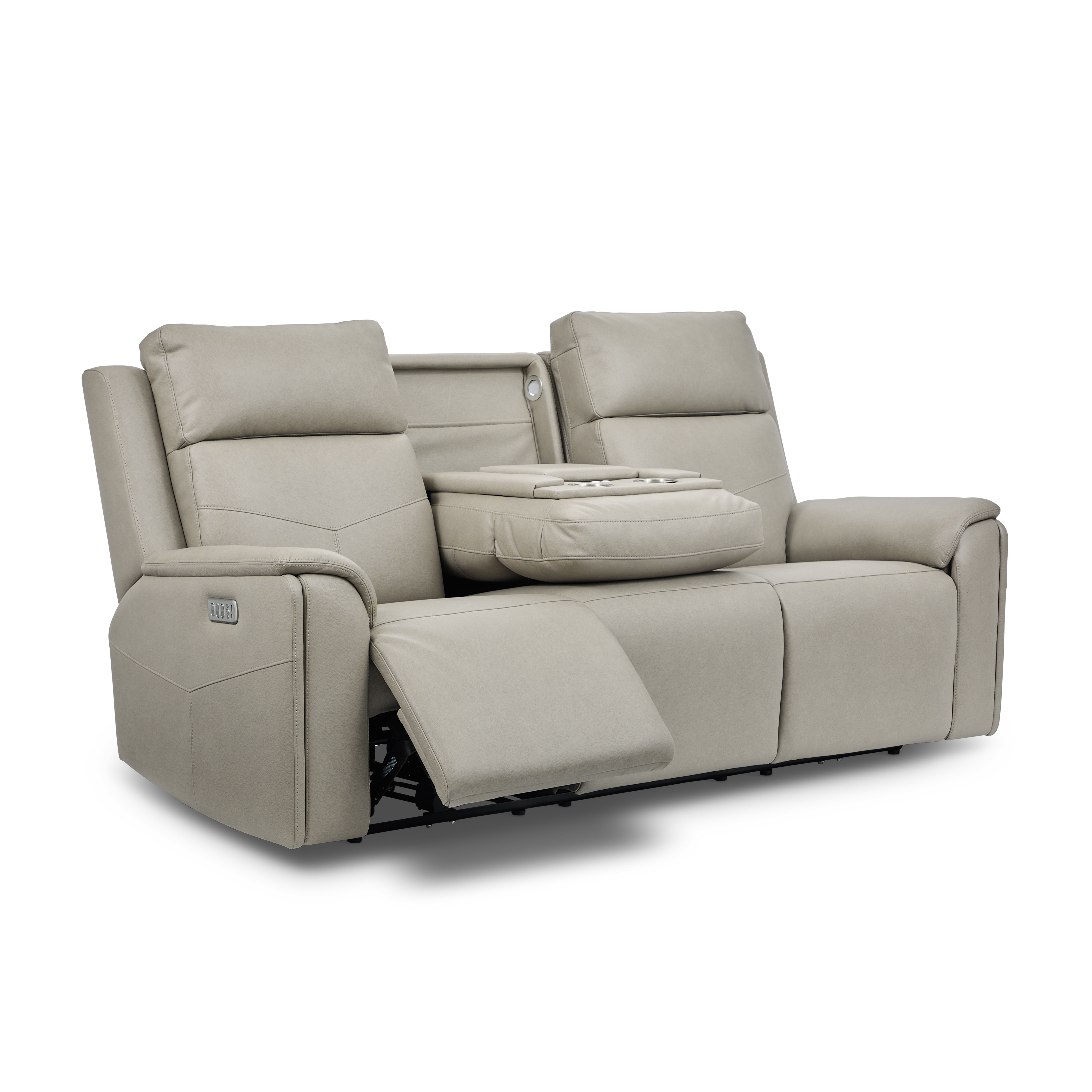 Vernon - Power Reclining Sofa With Console, Power Headrest, Lumbar, Heat & Massage - Beige, light gray, view 2