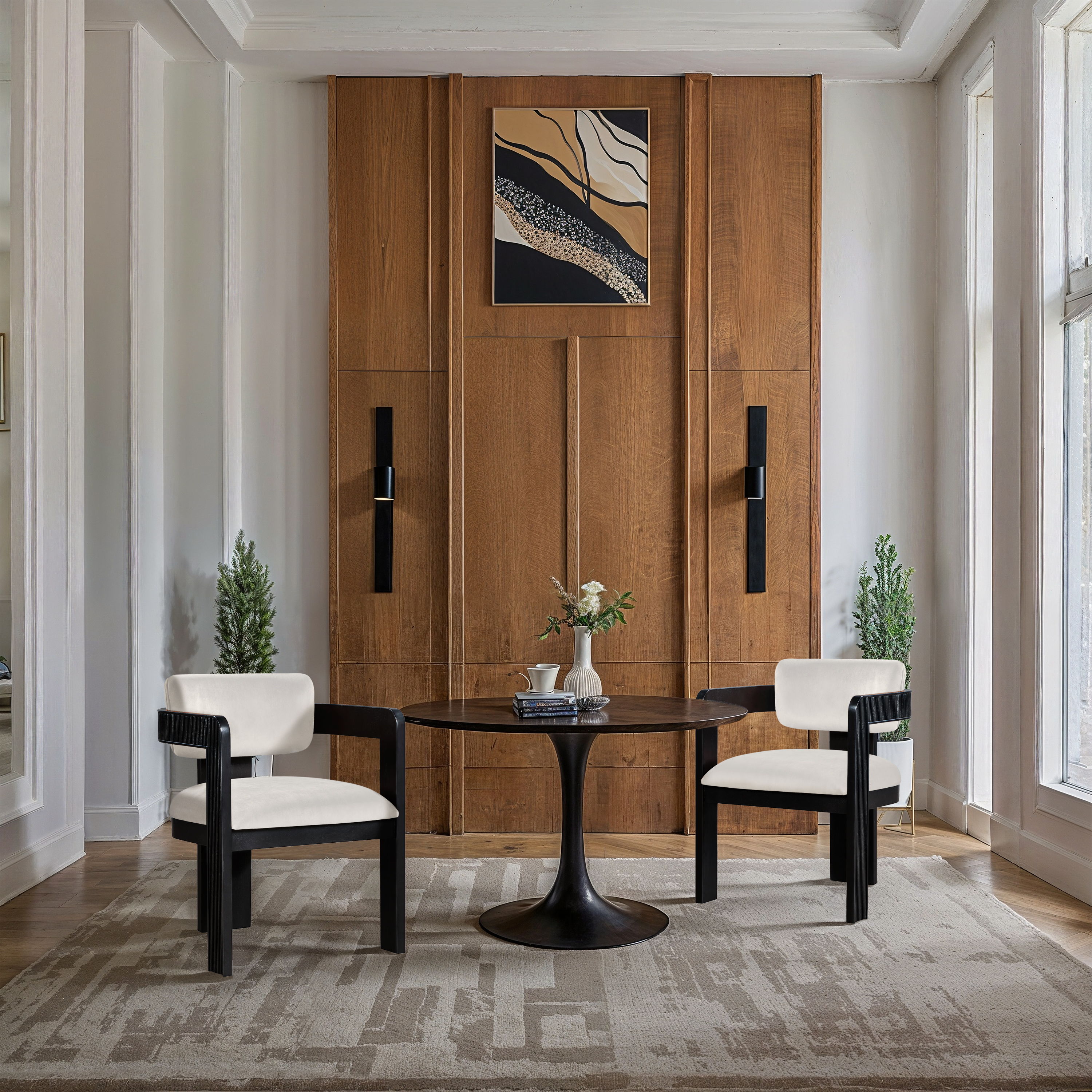 Sacha - Velvet Dining Chair With Black Base (Set of 2) - Cream