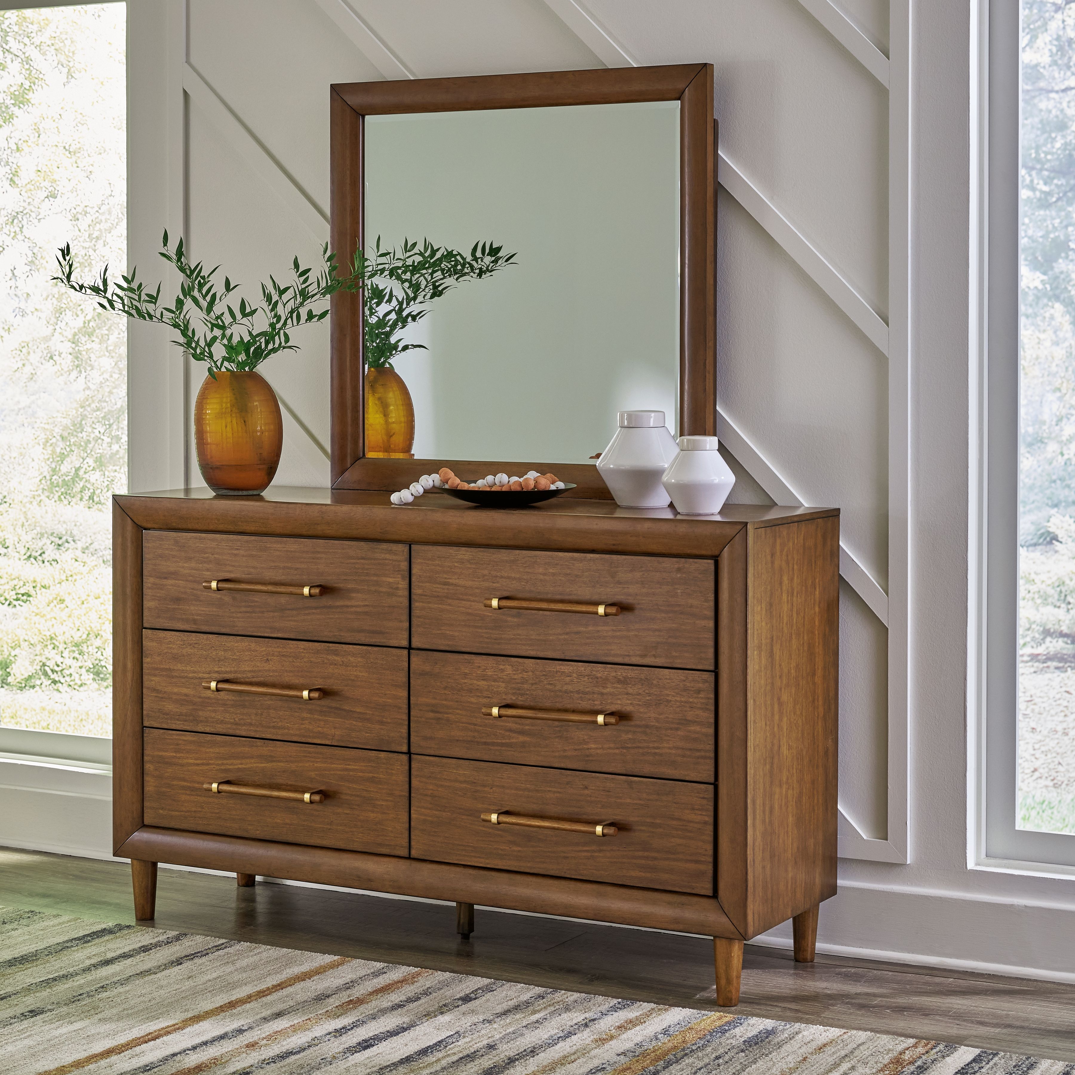 Lyncott - 7 Pc. - Dresser, Mirror, Chest, Queen Upholstered Bed, 2 Nightstands - Brown