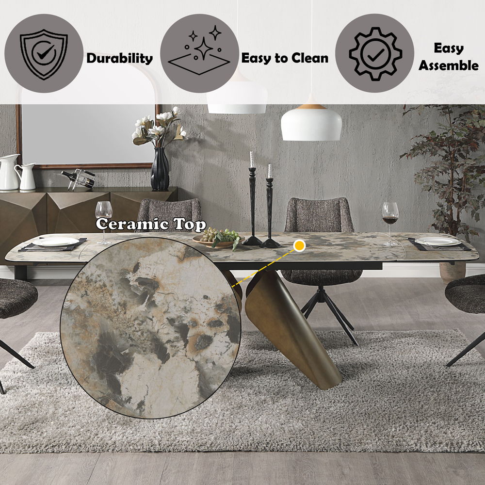 Malika - Ceramic Top Dining Table - Gray & Copper Cross Brushed, bronze, view 7