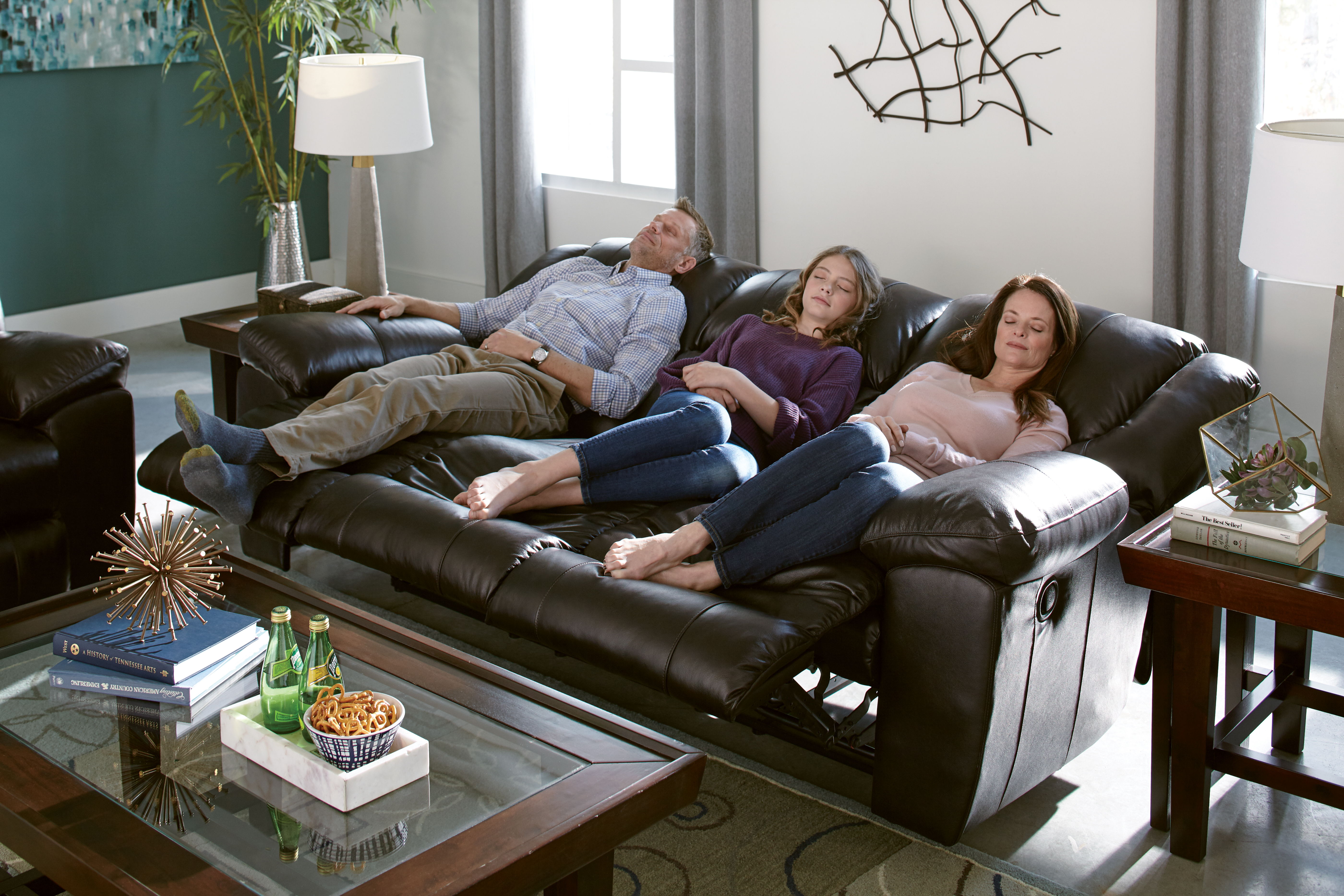 Transformer II - Ultimate Sofa With 3 Recliners & Drop Down Table - Chocolate Top Grain Italian Leather Match
