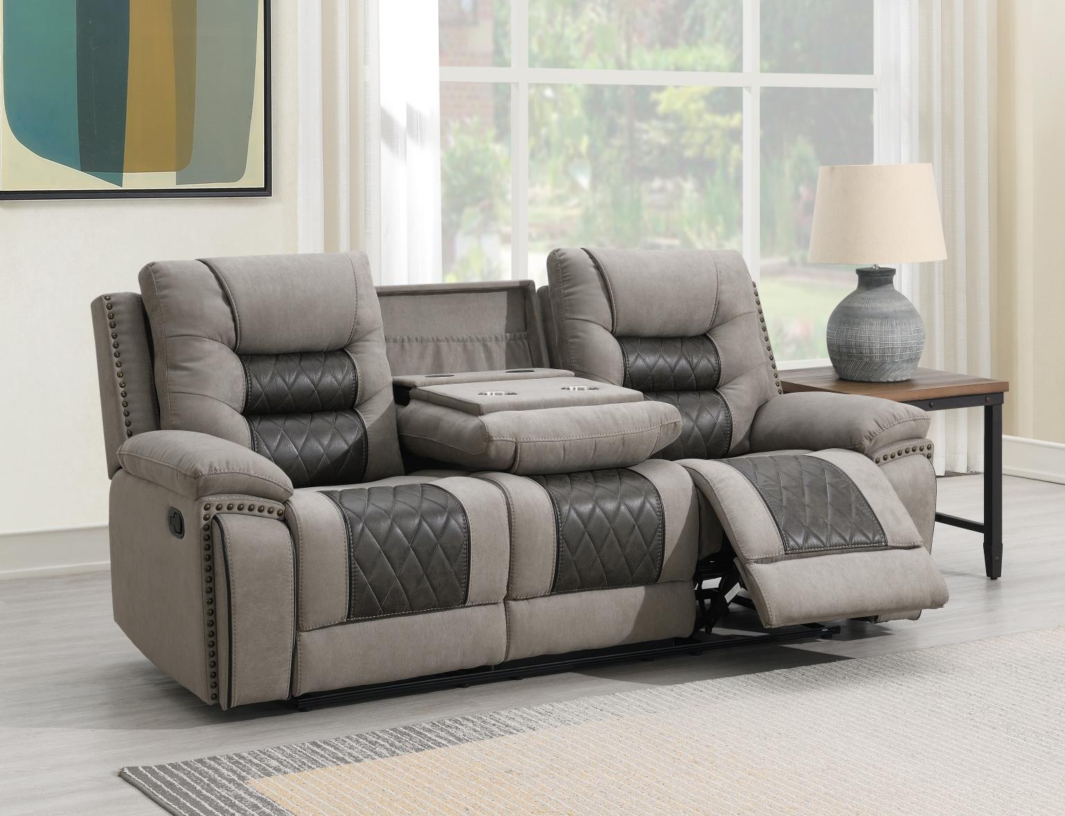 Motion Sofa With Drop Down, And Two Wireless Chargers