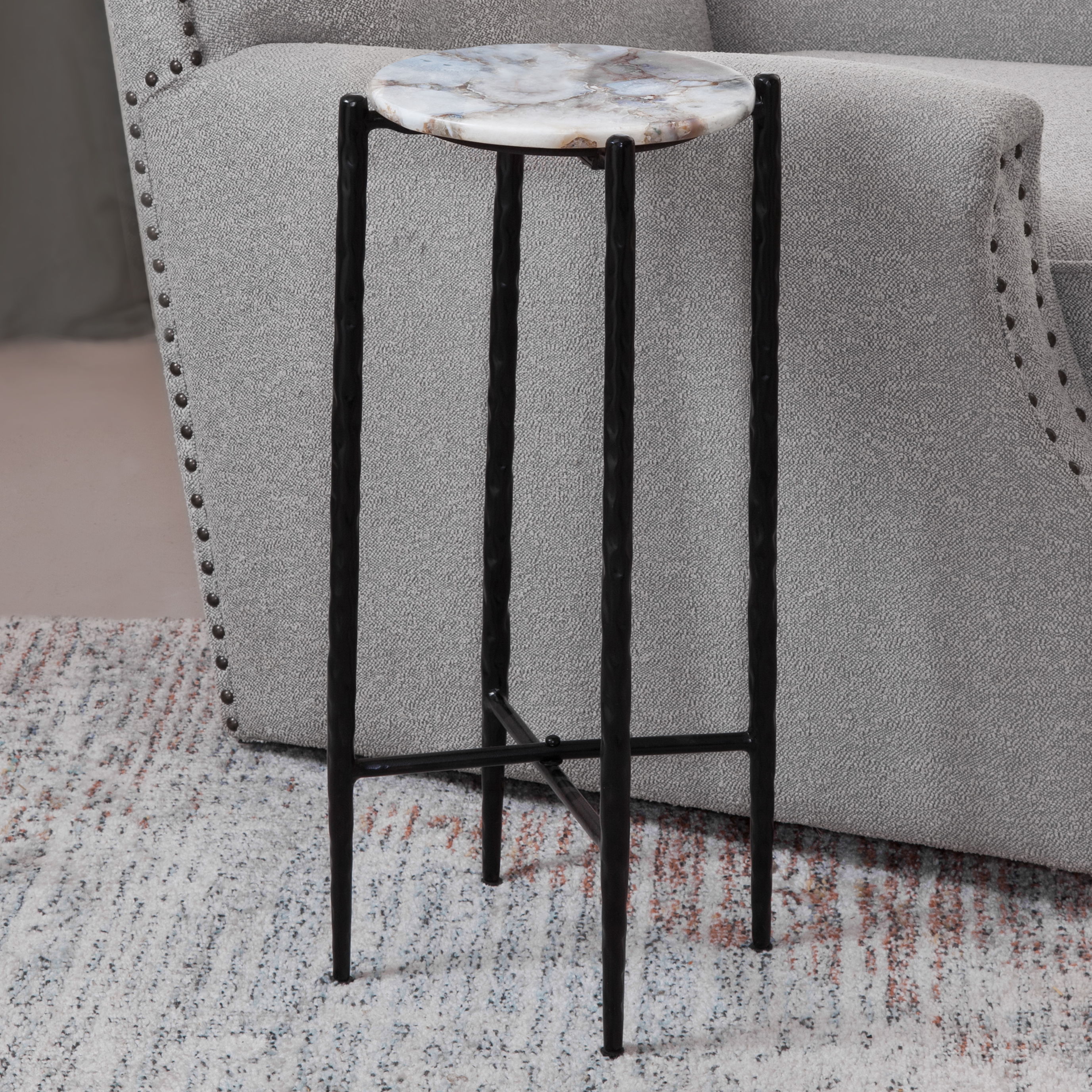 Octavio - Agate Top Chairside Table - White