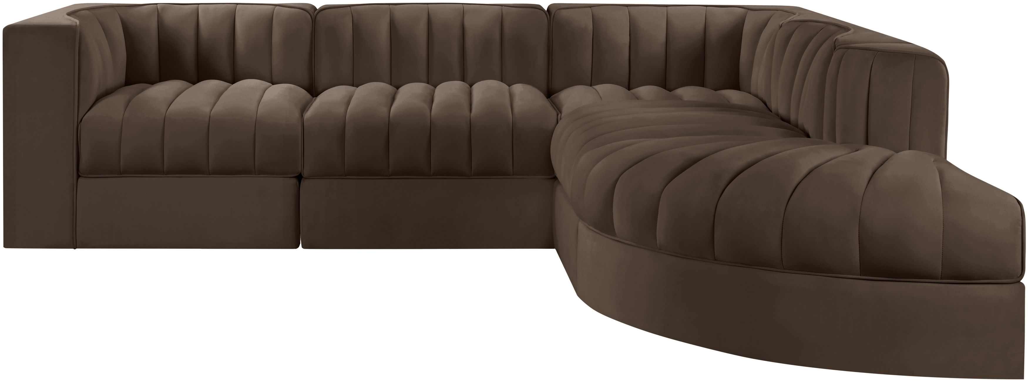 Rummi - Velvet Performance Fabric Upholstered 5 Piece Modular Sectional - Brown