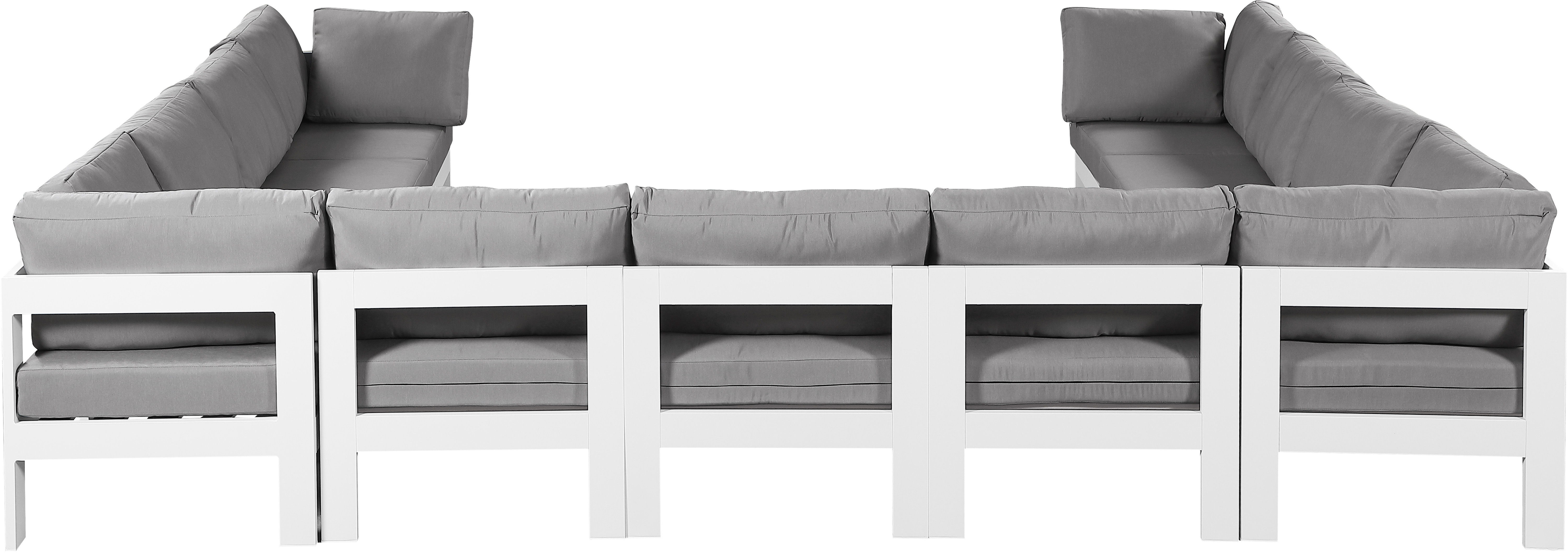 Nizuc - Outdoor Patio 11 Piece Modular Sectional With White Frame - Gray