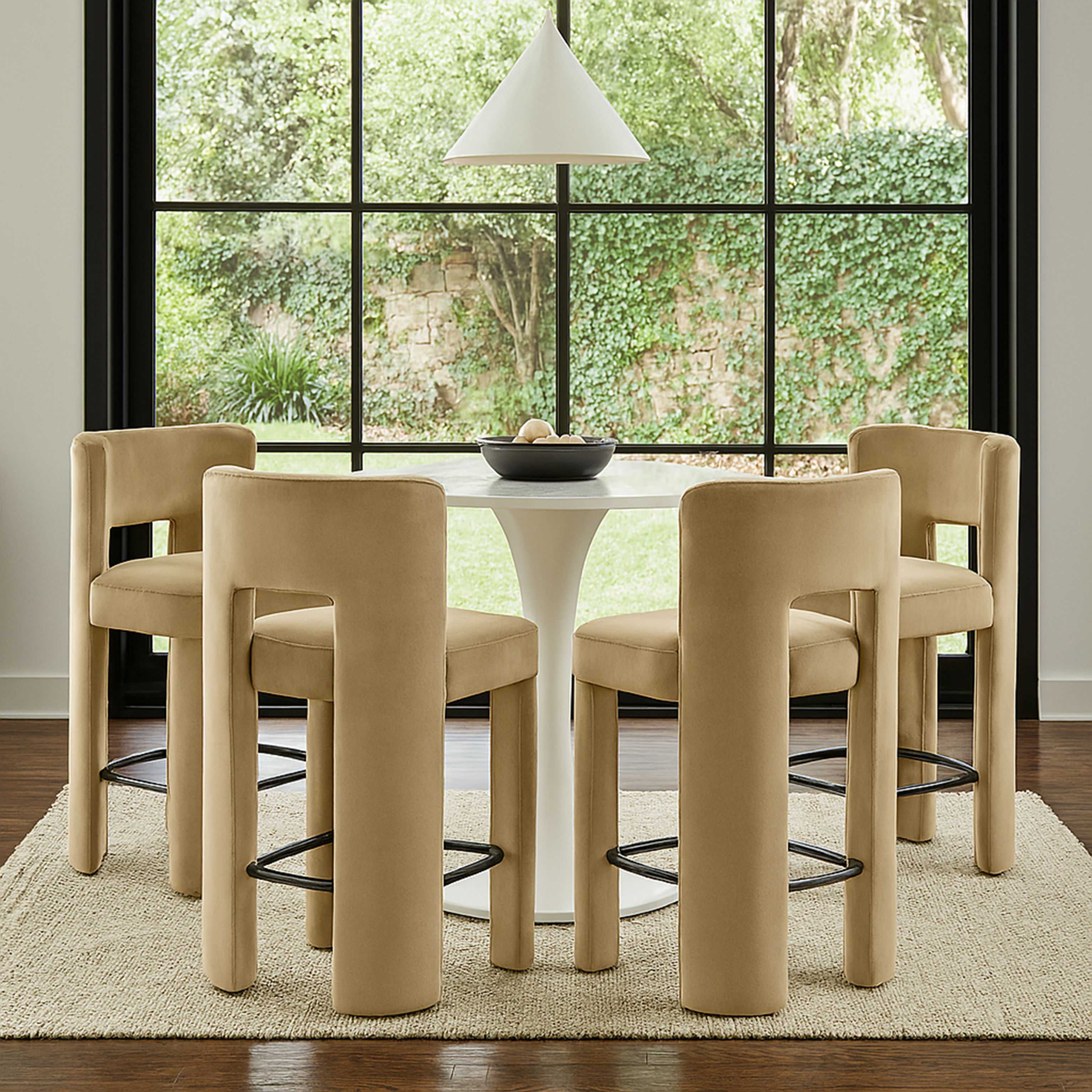 Zuno - Velvet Performance Fabric Upholstered Counter Stool (Set of 2) - Camel