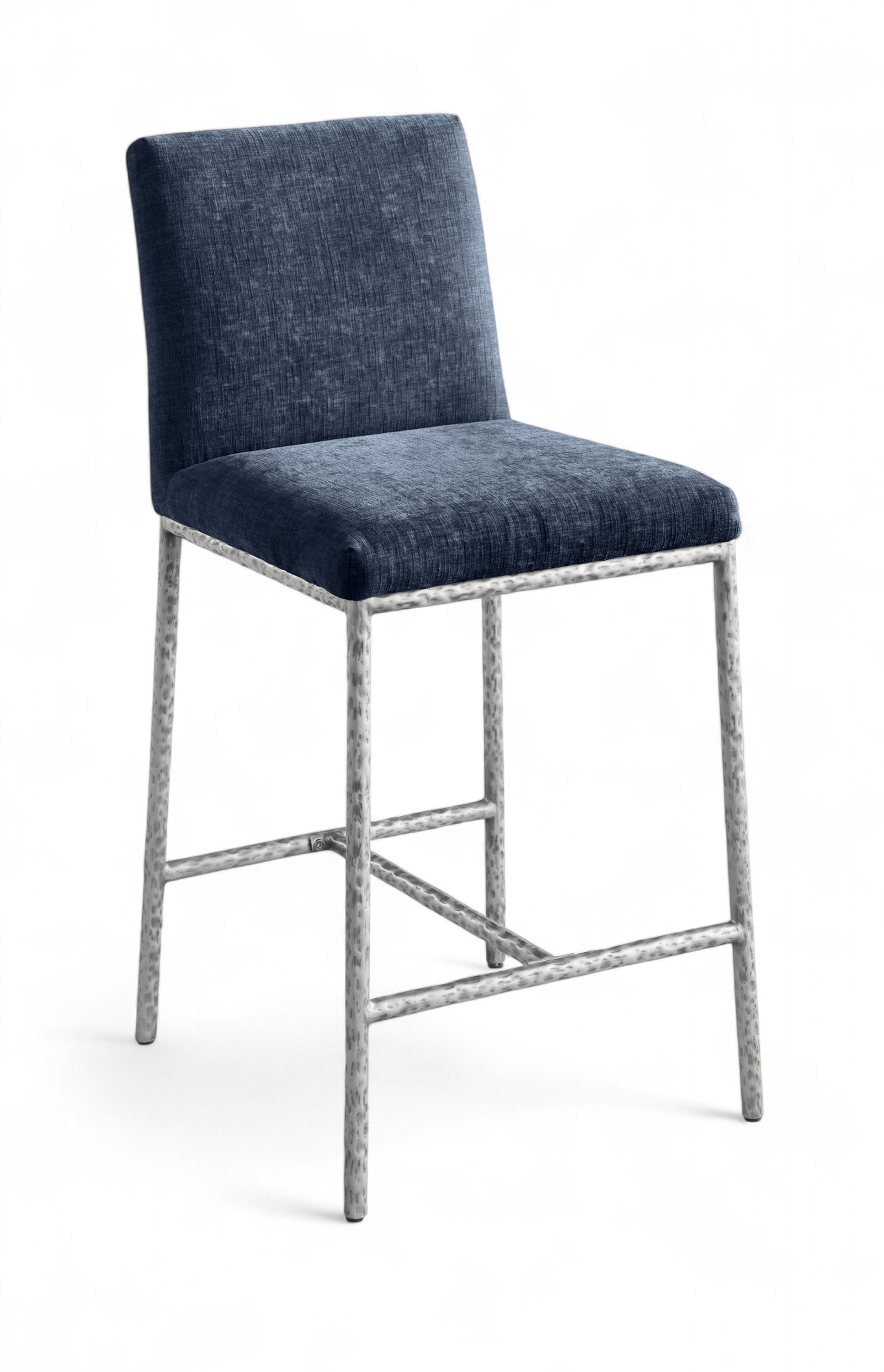 Reeves - Chenille Fabric Upholstered Counter Stool (Set of 2) - Navy