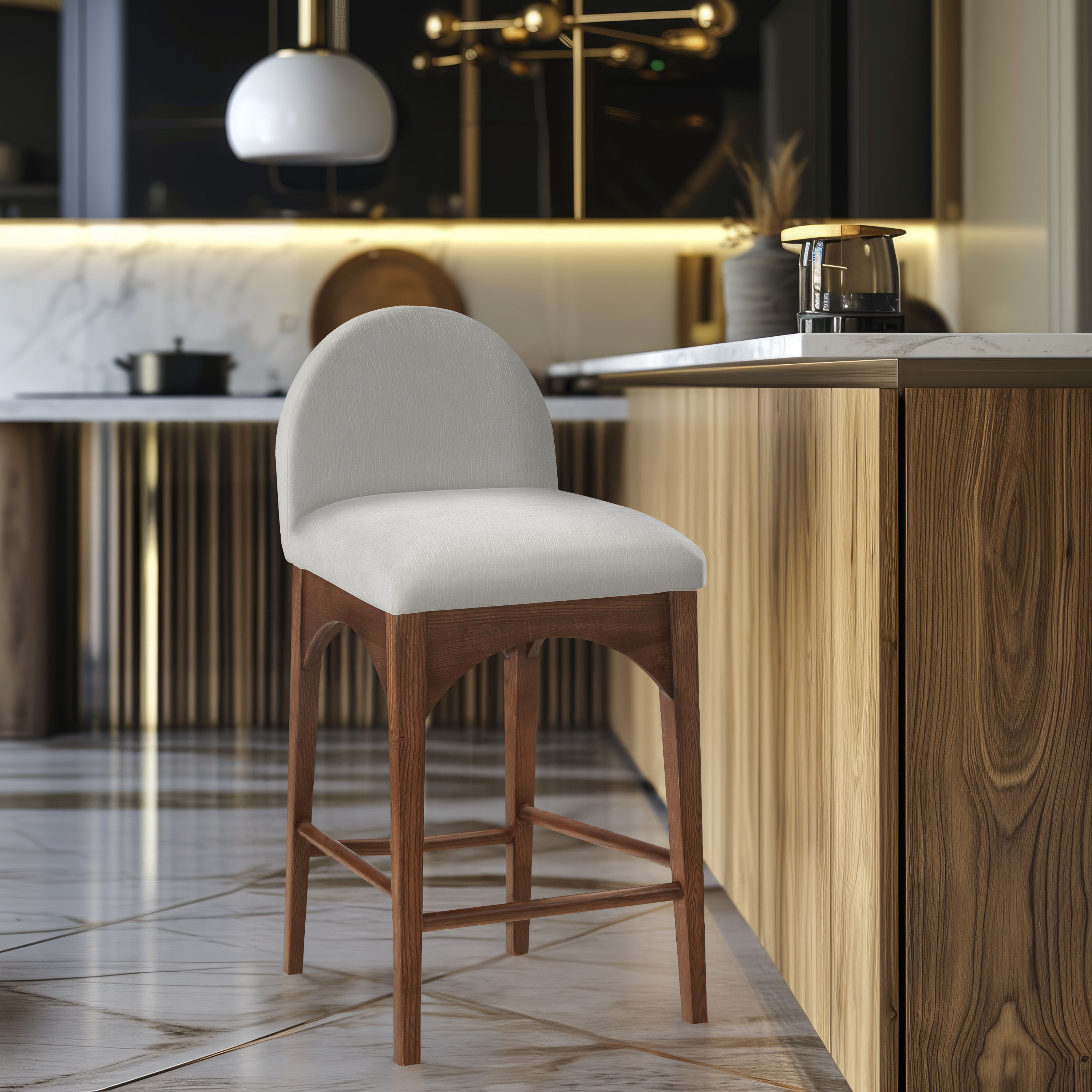 Waldorf - Chenille Stool With Brown Legs - Cream