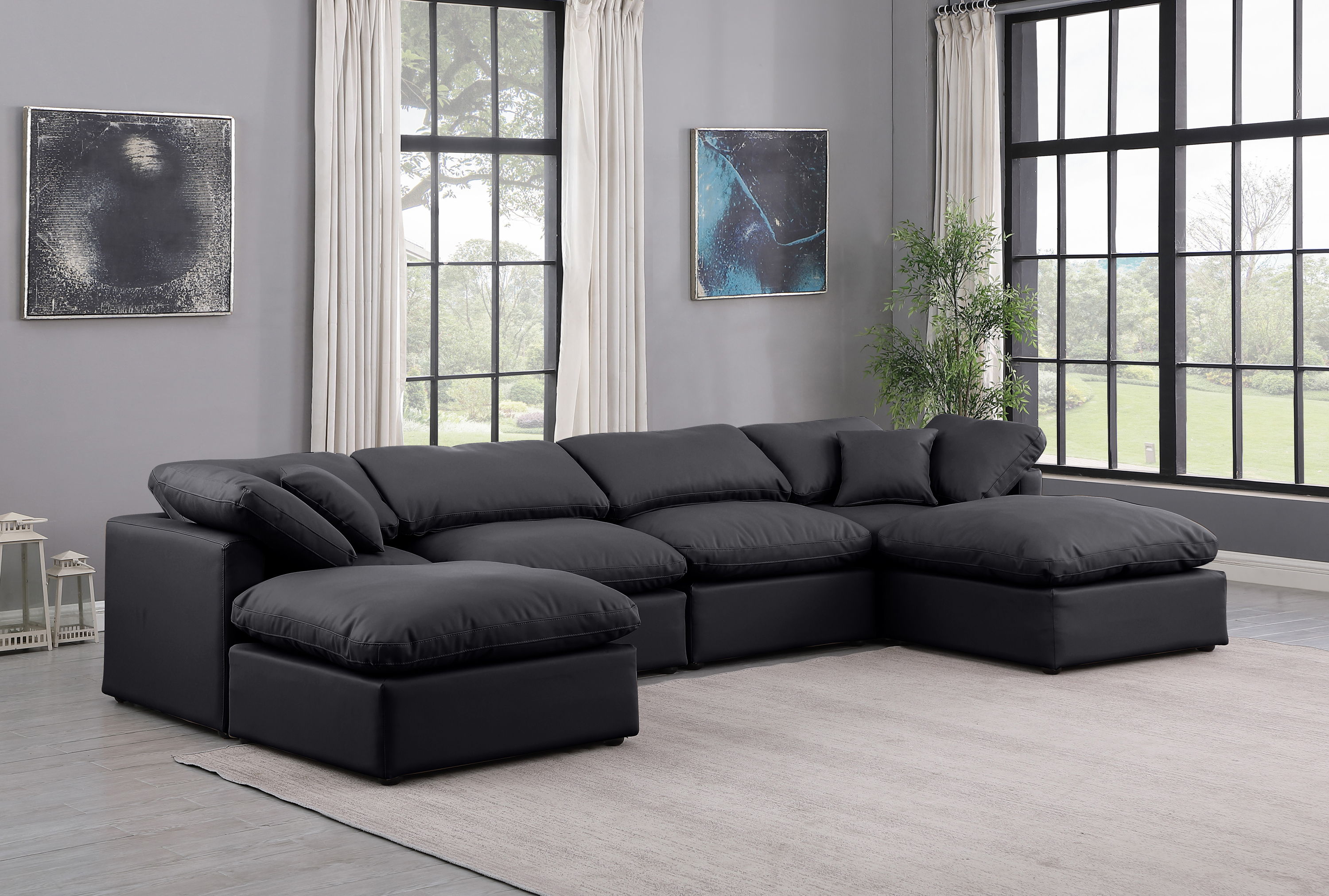 Indulge - Faux Leather 6 Piece Modular Double Chaise Sectional - Black