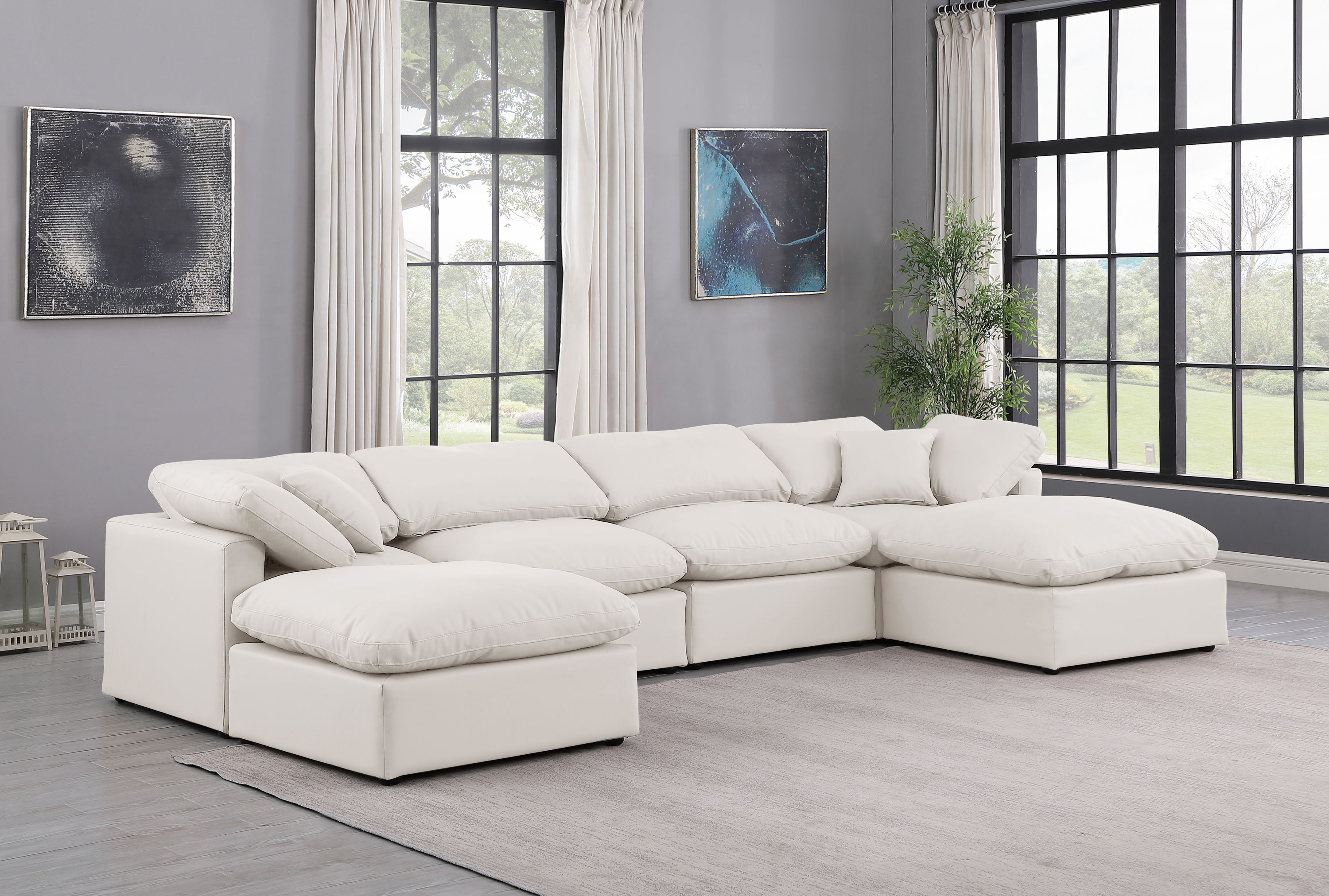 Indulge - Faux Leather 6 Piece Modular Double Chaise Sectional - Cream