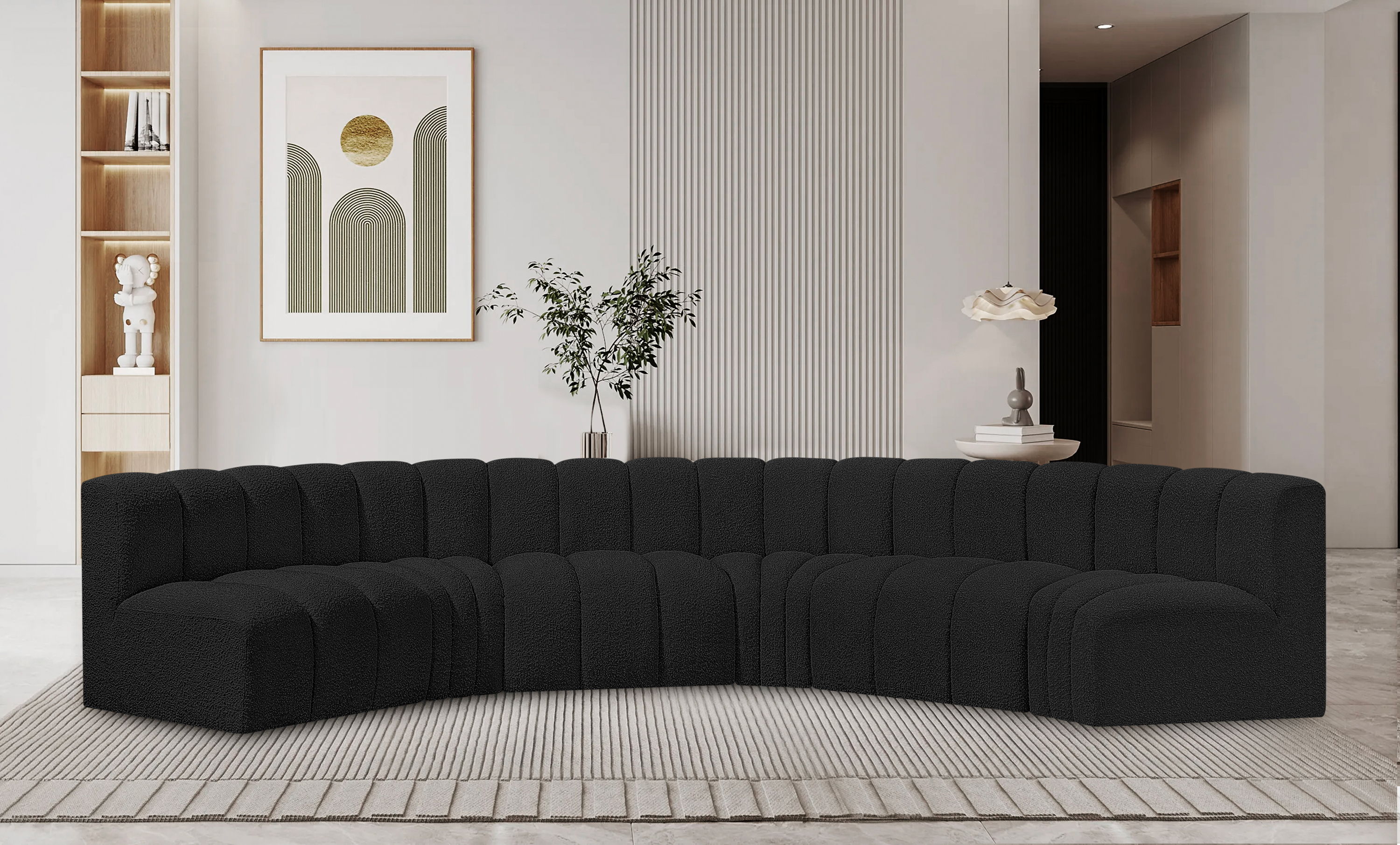 Arc - Boucle Fabric 6 Piece U-Shaped Modular Sofa - Black