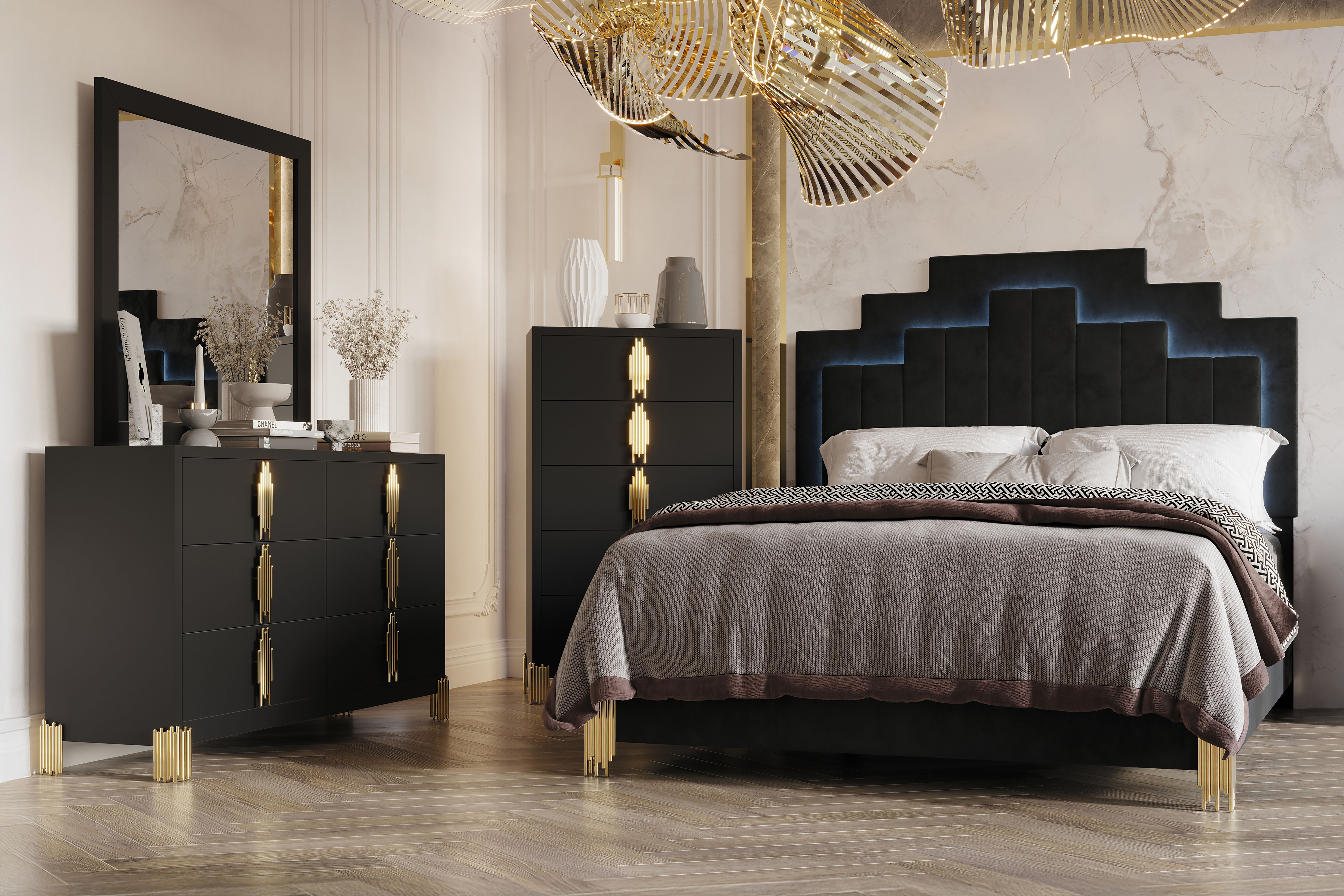 Eastern King · 4 Pc · Bed & Dresser & Mirror & Chest