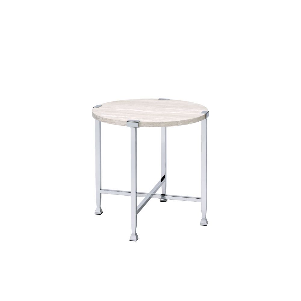 Brecon - End Table - White Oak & Chrome, white
